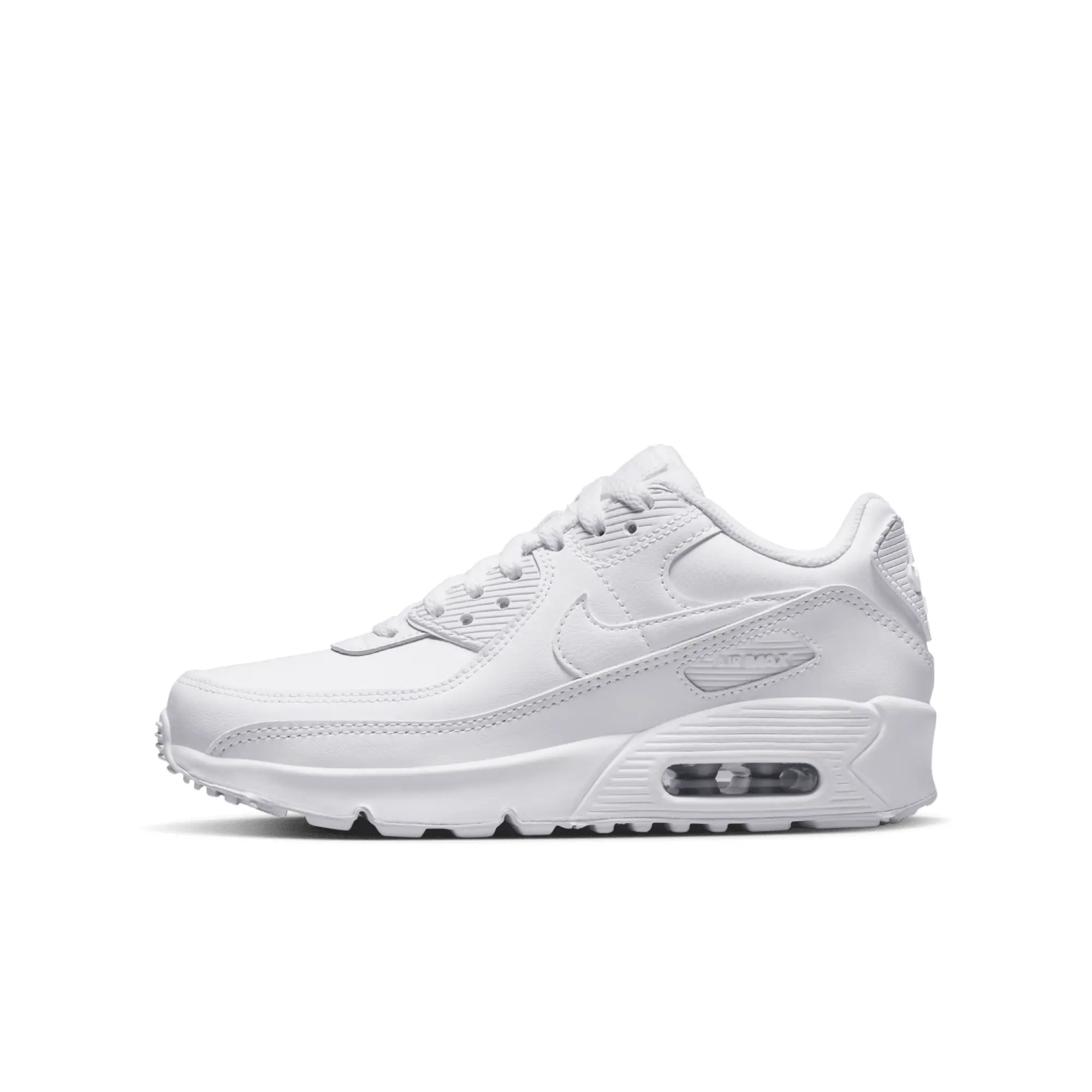 Nike Junior Air Max 90 Leather Trainer - White / White - Size 5 - White