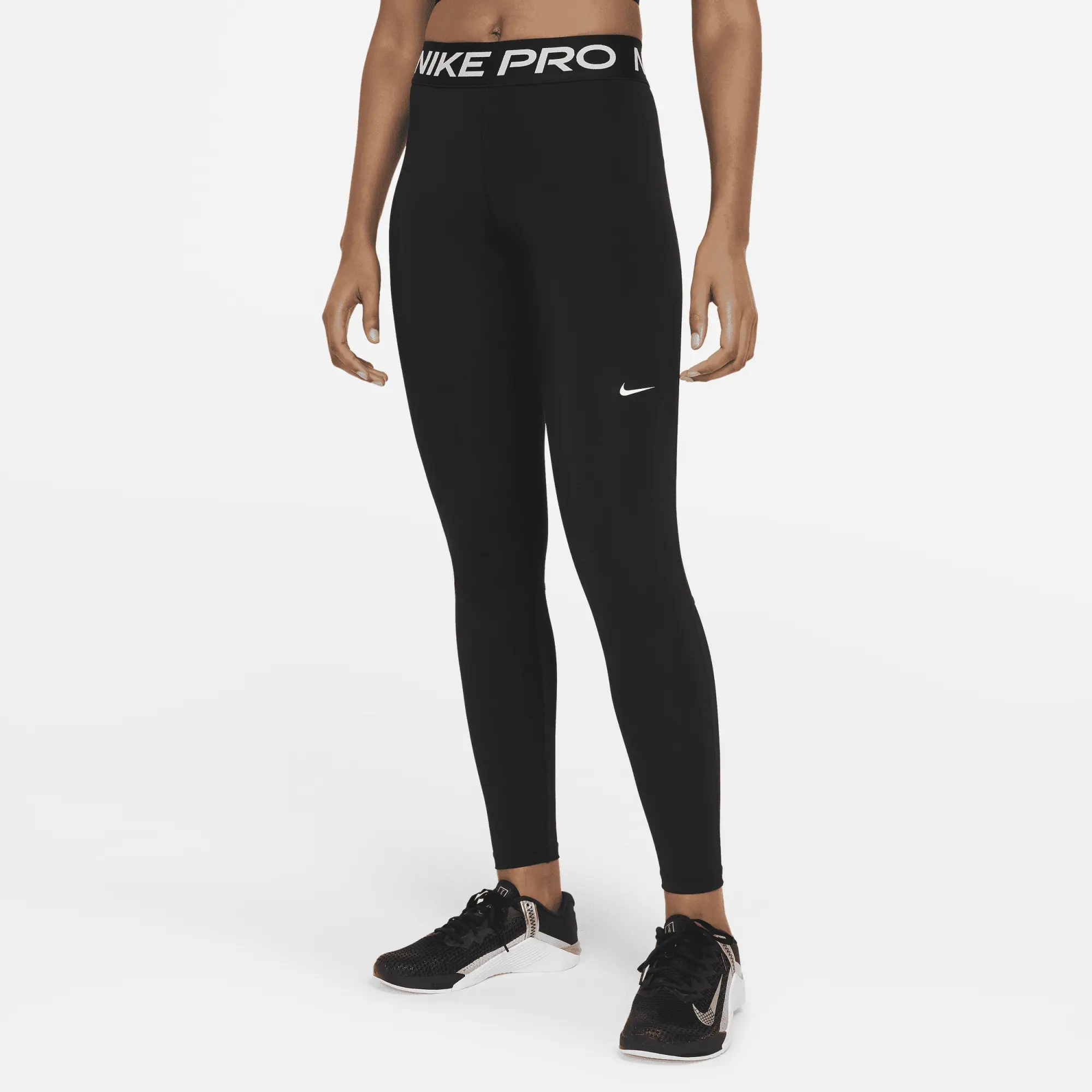 Nike Pro Women's Mid-Rise Mesh-Panelled Leggings - Black - Polyester/Elastane