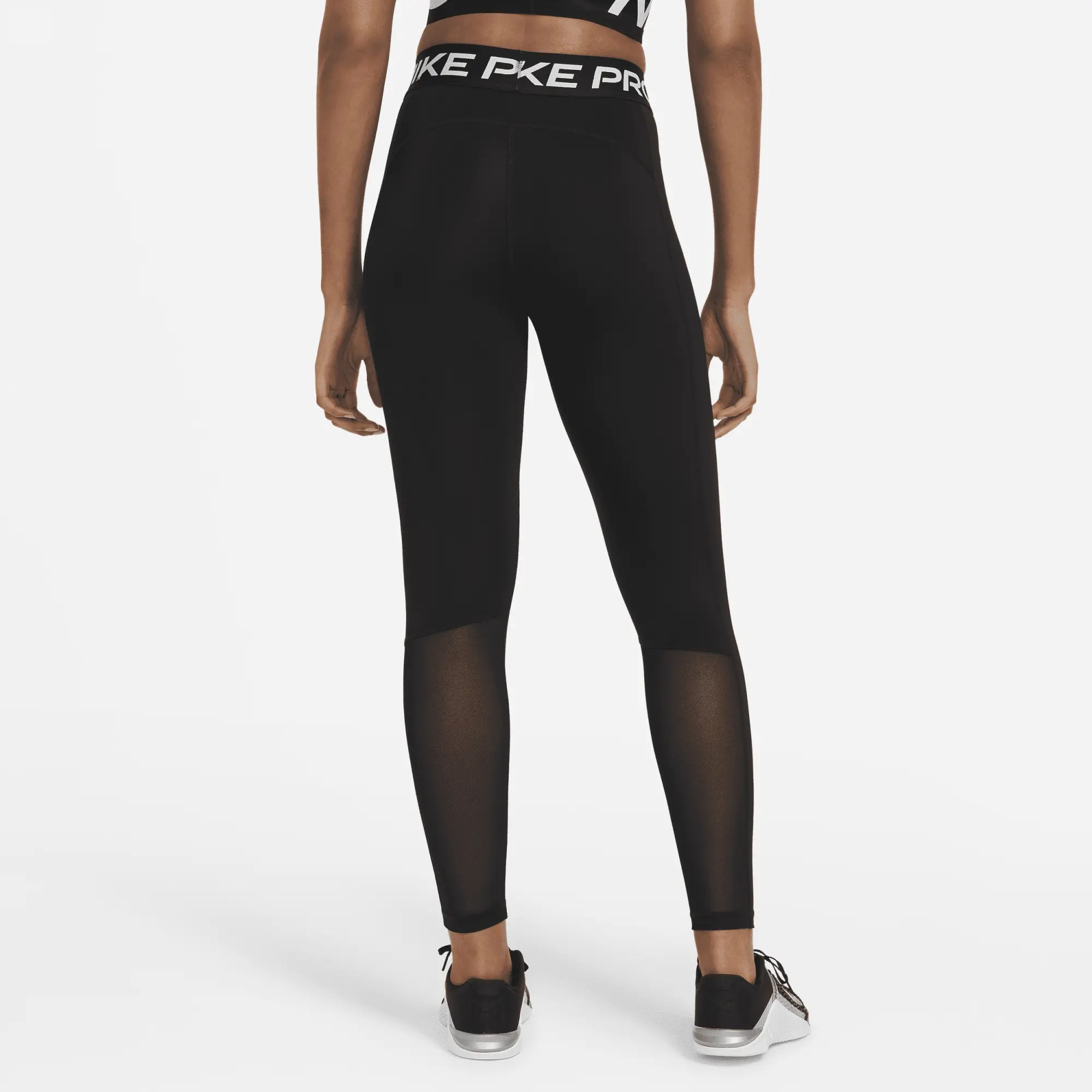 Nike Pro Women's Mid-Rise Mesh-Panelled Leggings - Black - Polyester/Elastane