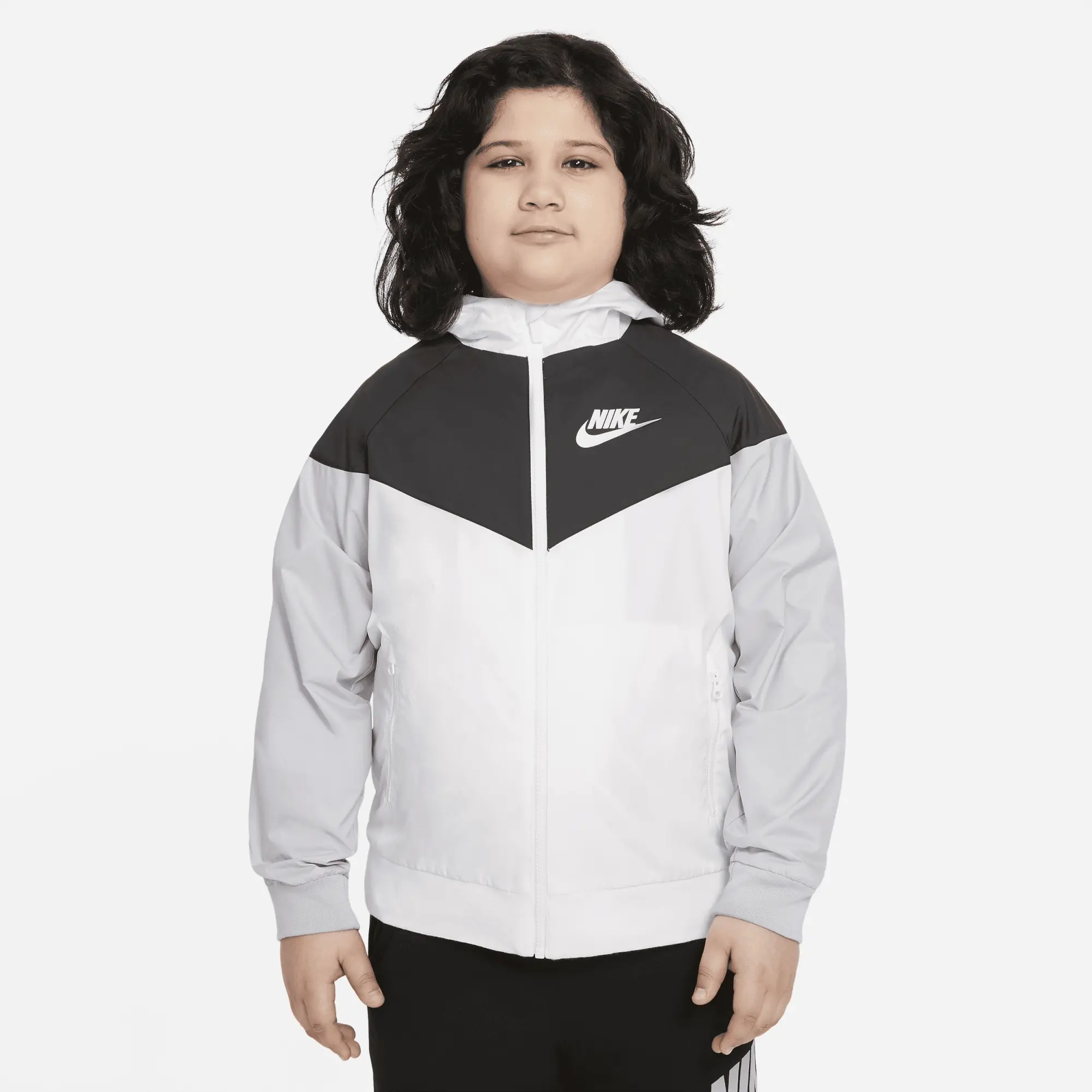 Nike Sportswear Windrunner Older Kids Boys Loose Hip Length Hooded Jacket Extended Size White DC0625 100 FOOTY.COM