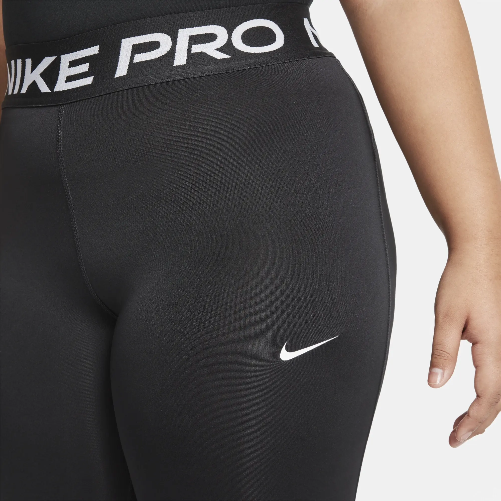 Nike Pro Dri-FIT Older Kids' (Girls') Leggings (Extended Size) - Black - Polyester/Elastane