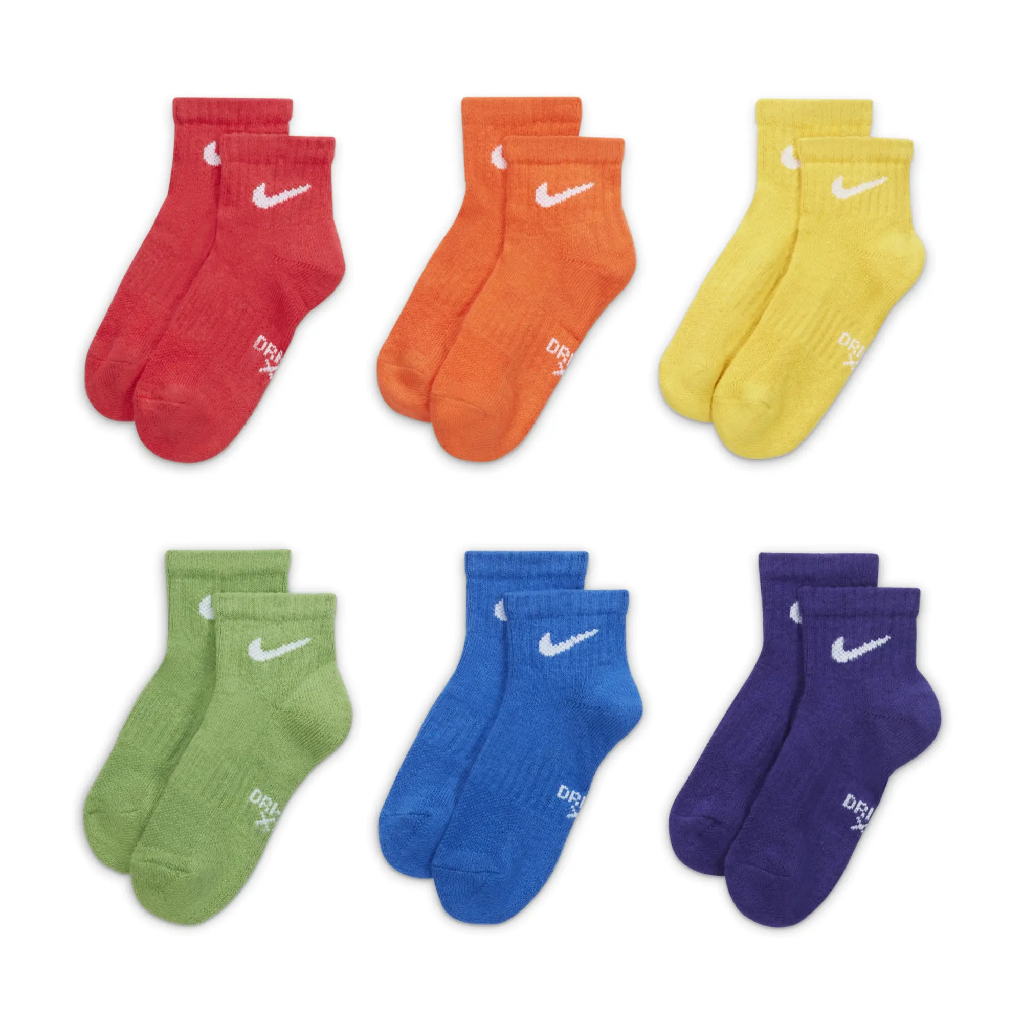 Nike Dri-FIT Younger Kids' Ankle Socks (6-Pack) - Multi-Colour - Cotton