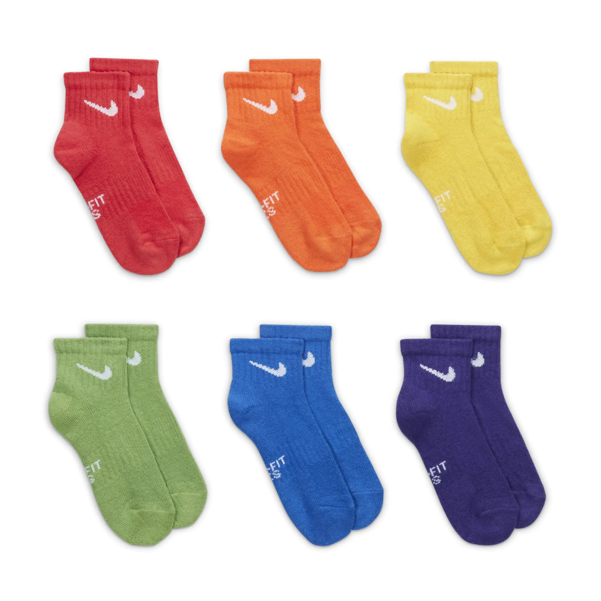 Nike Dri-FIT Younger Kids' Ankle Socks (6-Pack) - Multi-Colour - Cotton