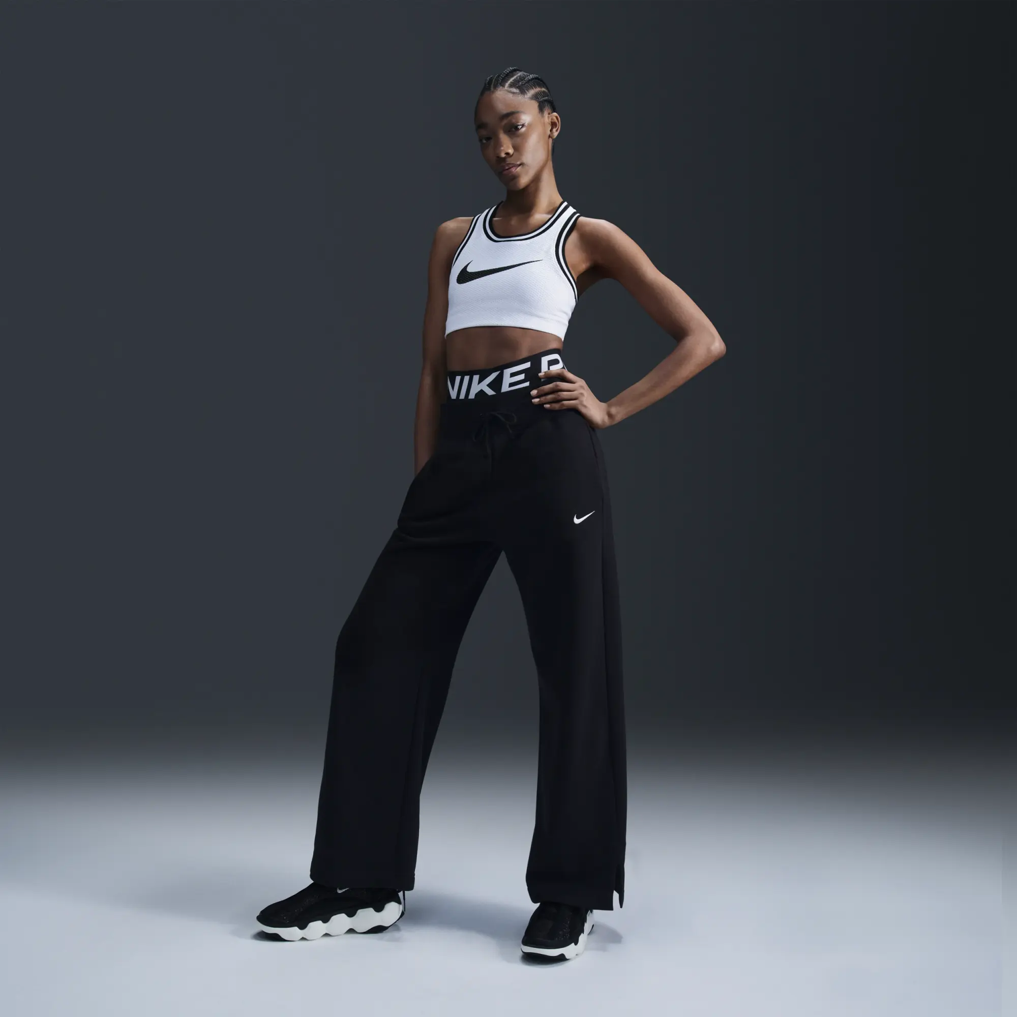 Nike Phoenix Fleece Wide Leg Joggers - Black - Womens