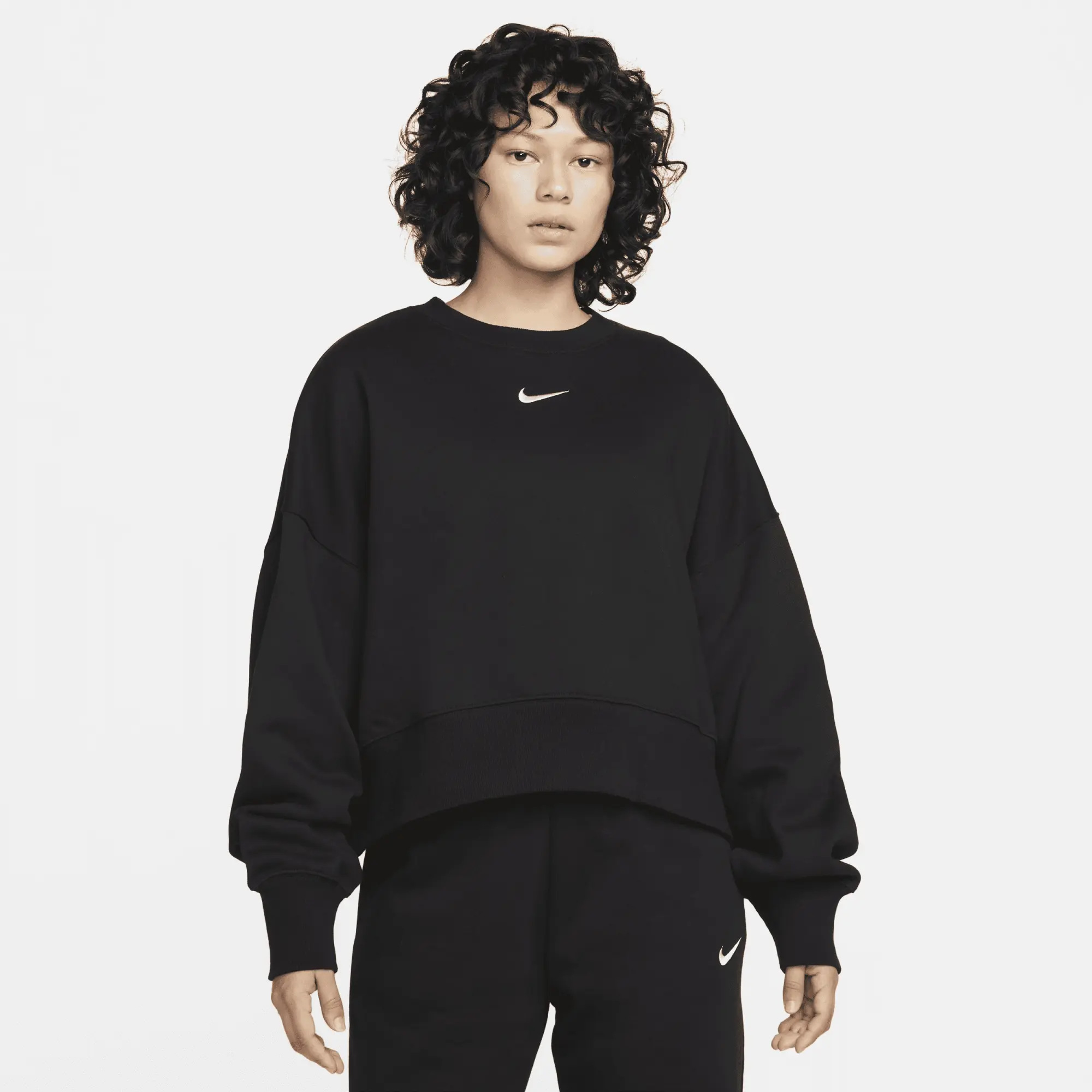Women's Nike Phoenix Fleece Crew Neck Sweatshirt in Black