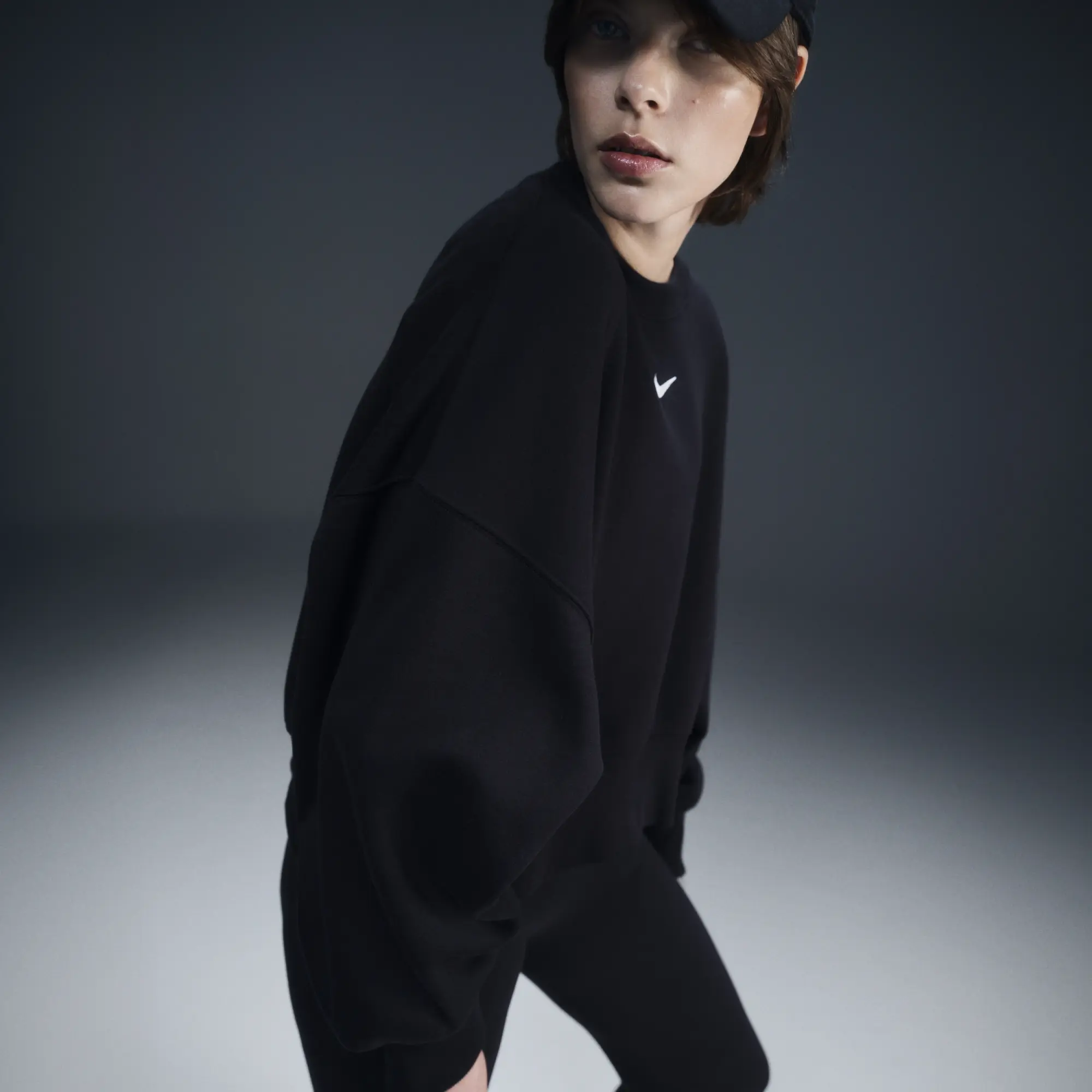 Women's Nike Phoenix Fleece Crew Neck Sweatshirt in Black