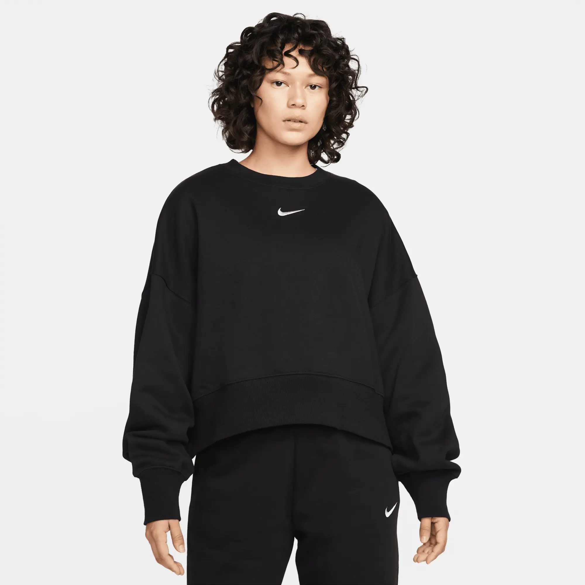 Women's Nike Phoenix Fleece Crew Neck Sweatshirt in Black