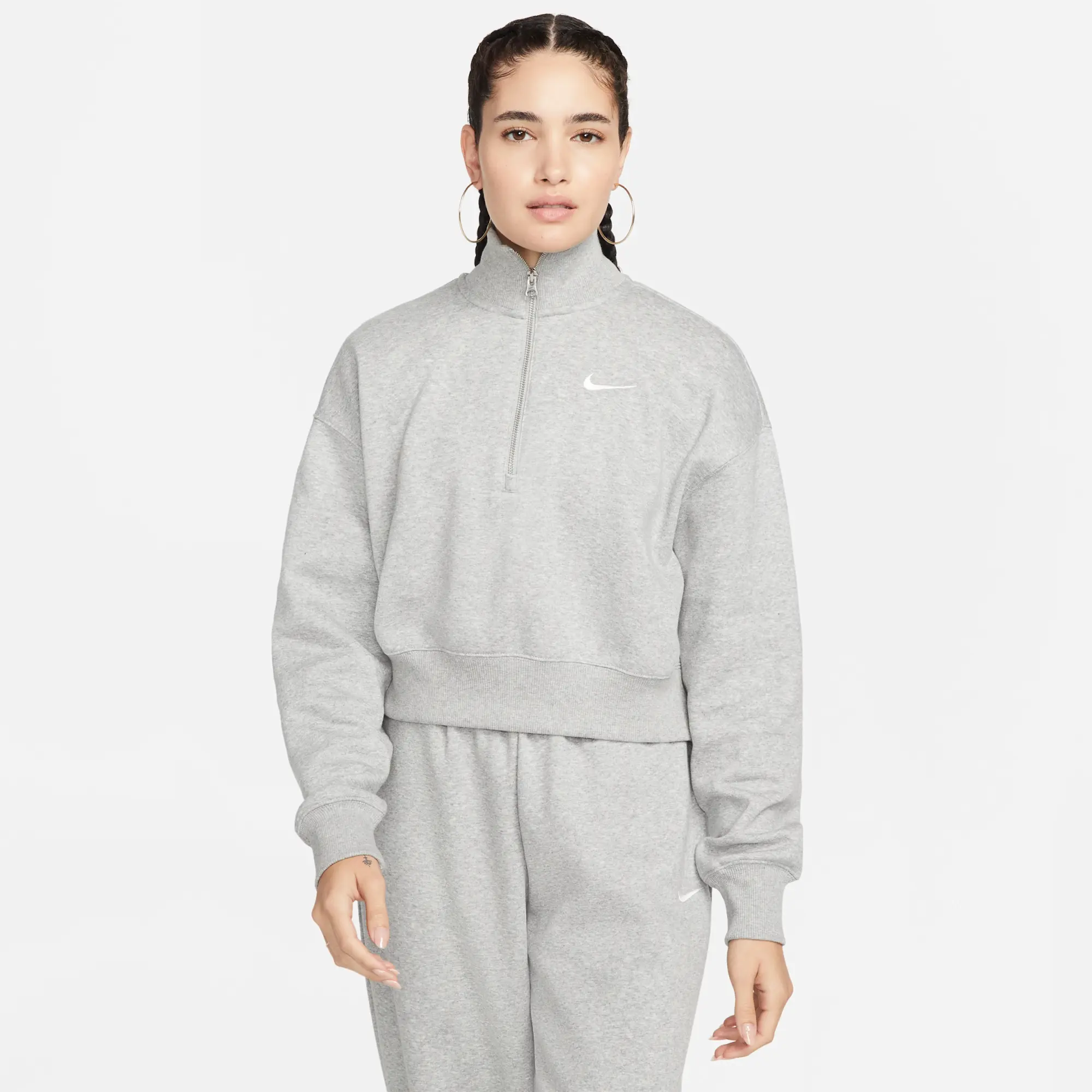 Nike Sportswear Phoenix Fleece Women's 1/2-Zip Cropped Sweatshirt - Grey - Cotton/Polyester
