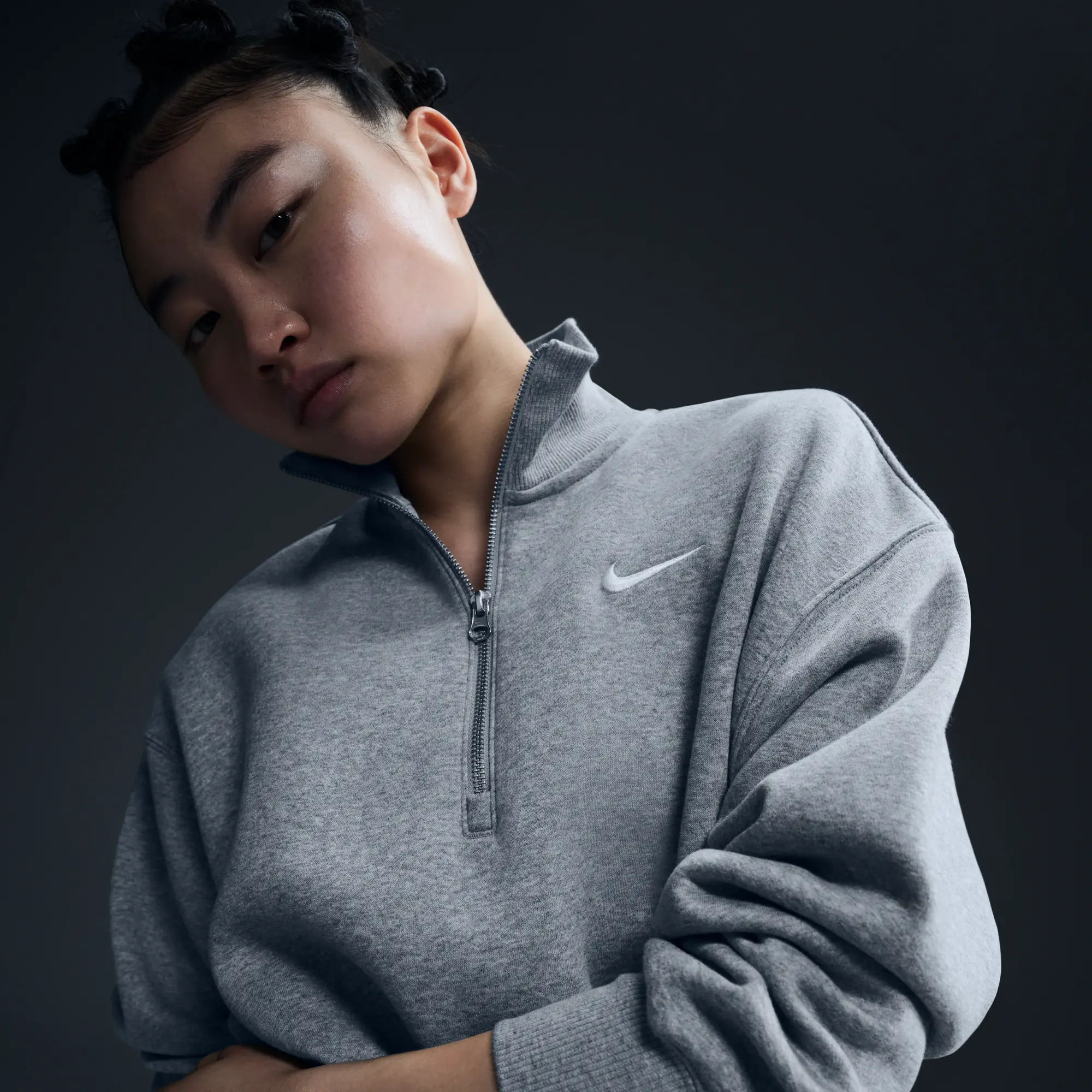 Nike Sportswear Phoenix Fleece Women's 1/2-Zip Cropped Sweatshirt - Grey - Cotton/Polyester