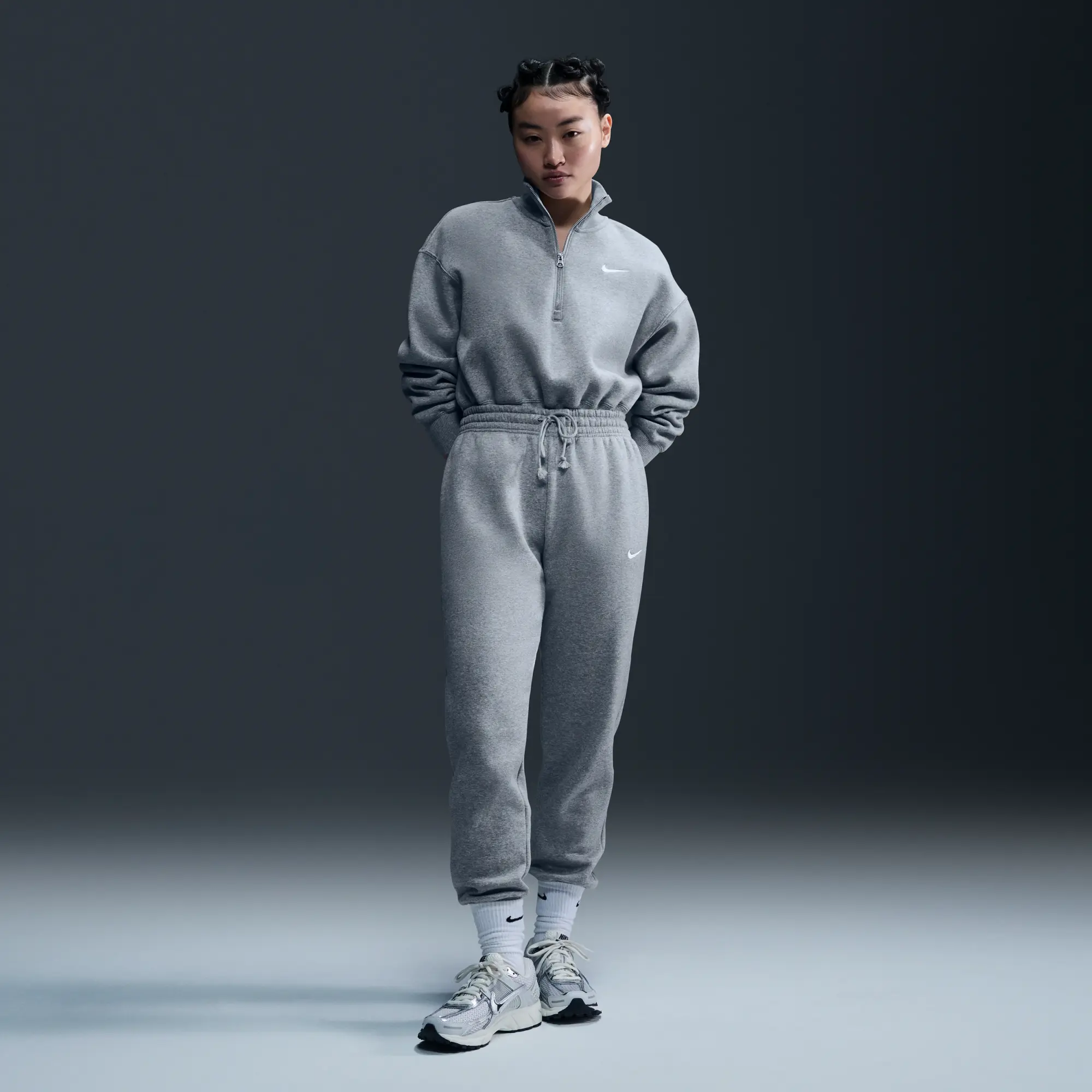Nike Sportswear Phoenix Fleece Women's 1/2-Zip Cropped Sweatshirt - Grey - Cotton/Polyester
