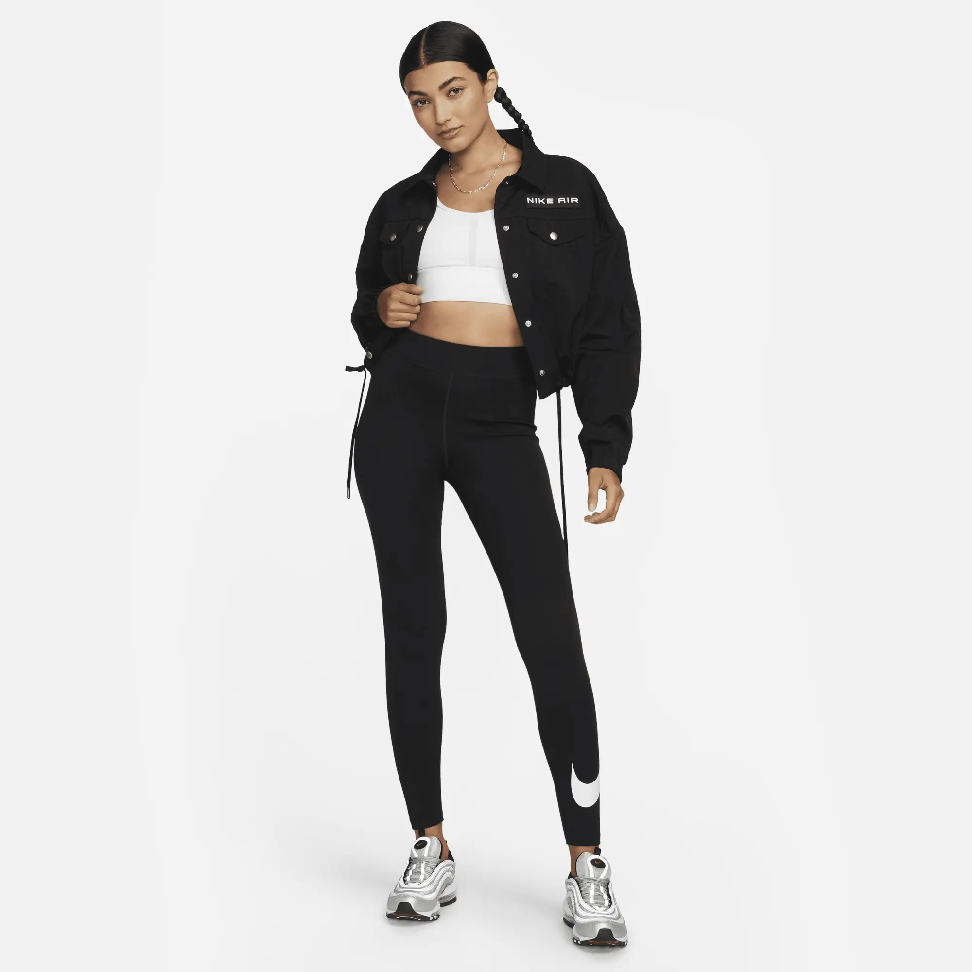 Nike Sportswear Classics Women's High-Waisted Graphic Leggings - Black - Cotton/Polyester/Elastane