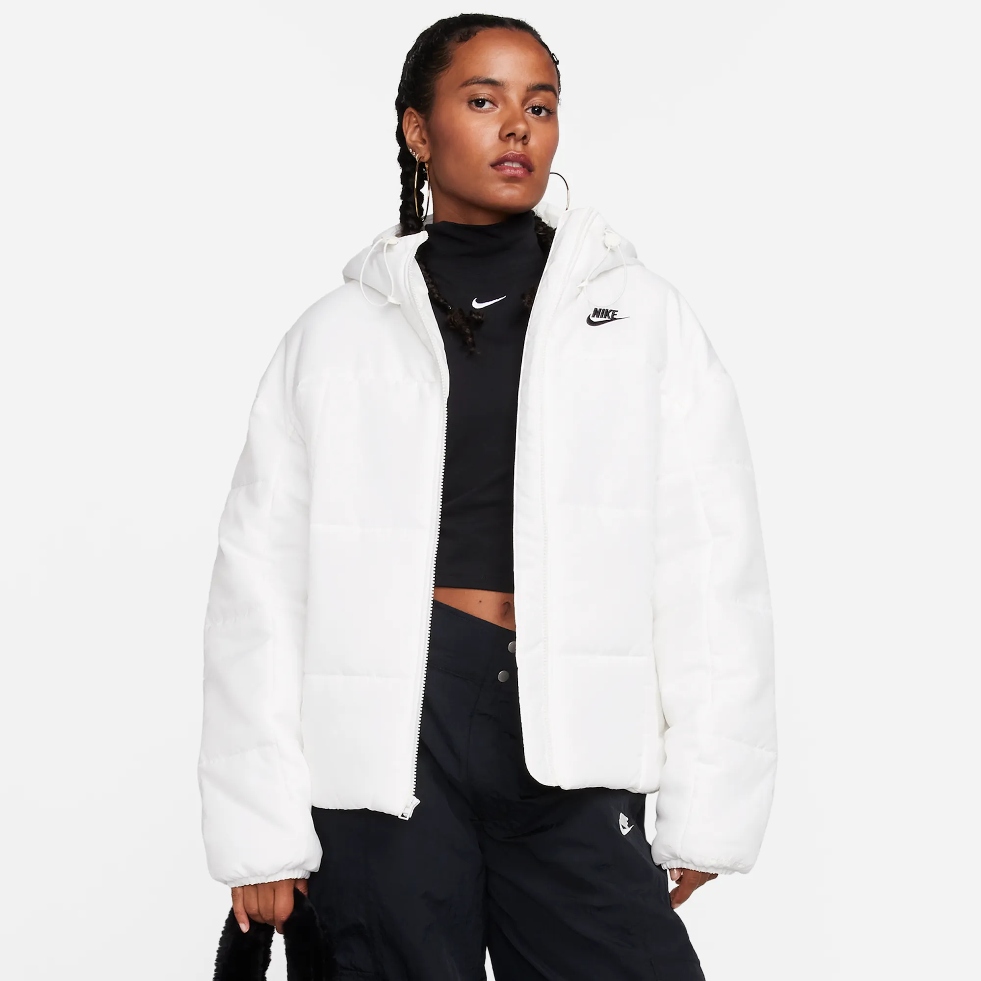 Nike Sportswear Classic Puffer Women's Therma-FIT Loose Hooded Jacket - White - Sustainable Materials