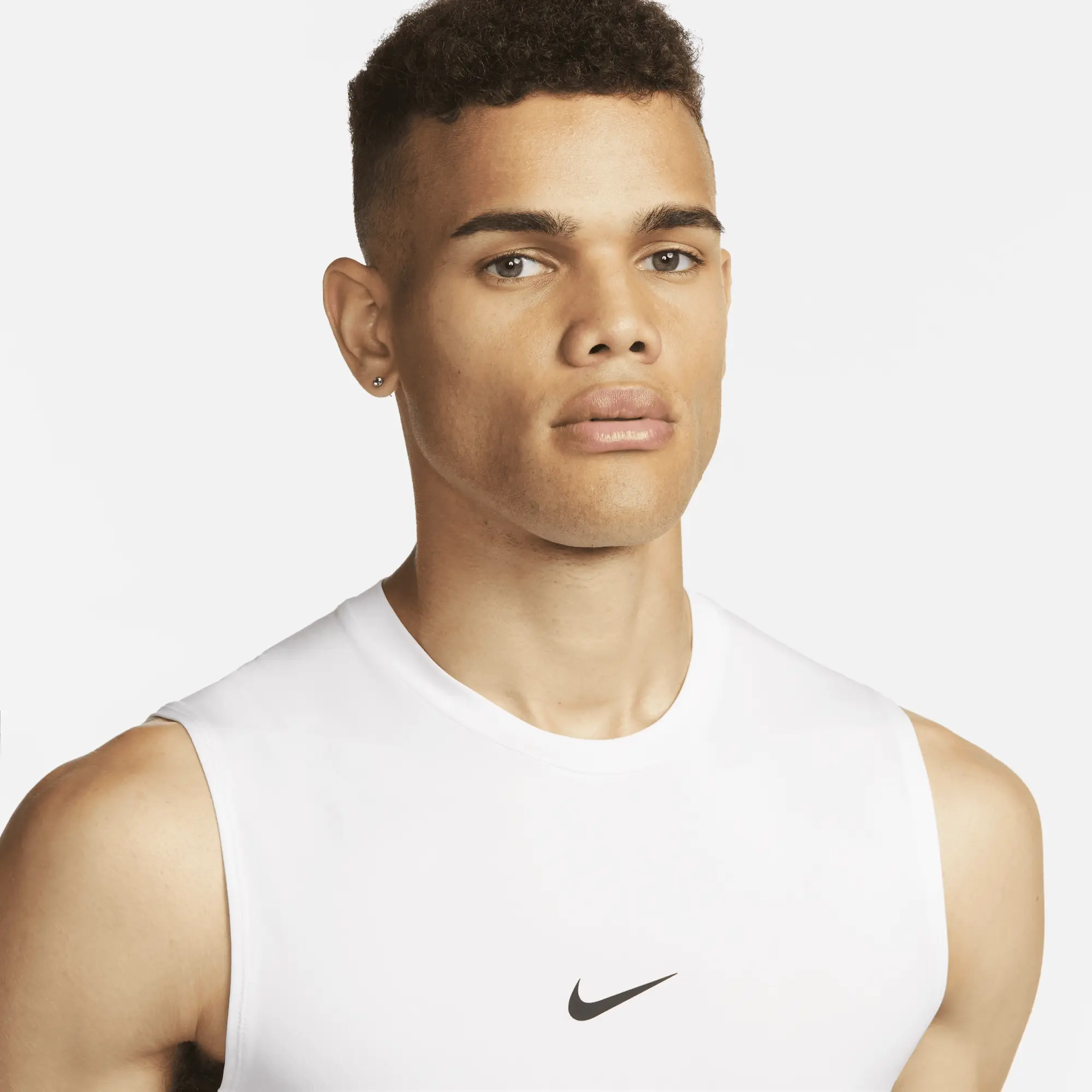Nike Pro Men's Dri-FIT Tight Sleeveless Fitness Top - White - 75% Recycled Polyester Minimum