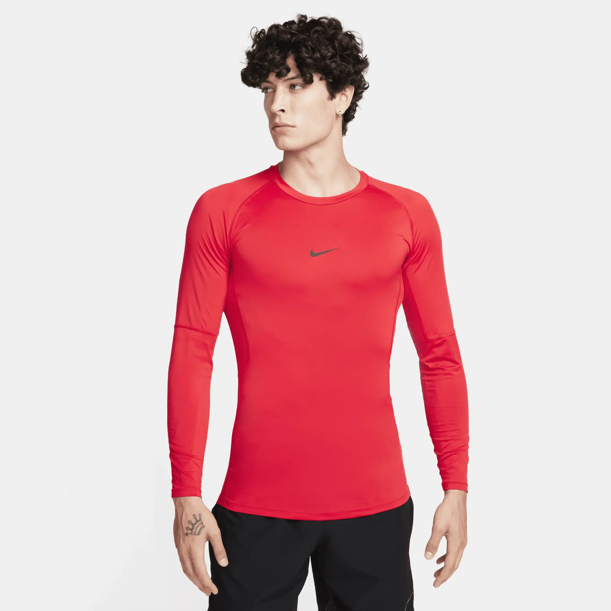 Nike Pro Men's Dri-FIT Tight Long-Sleeve Fitness Top - Red - 75% Recycled Polyester Minimum