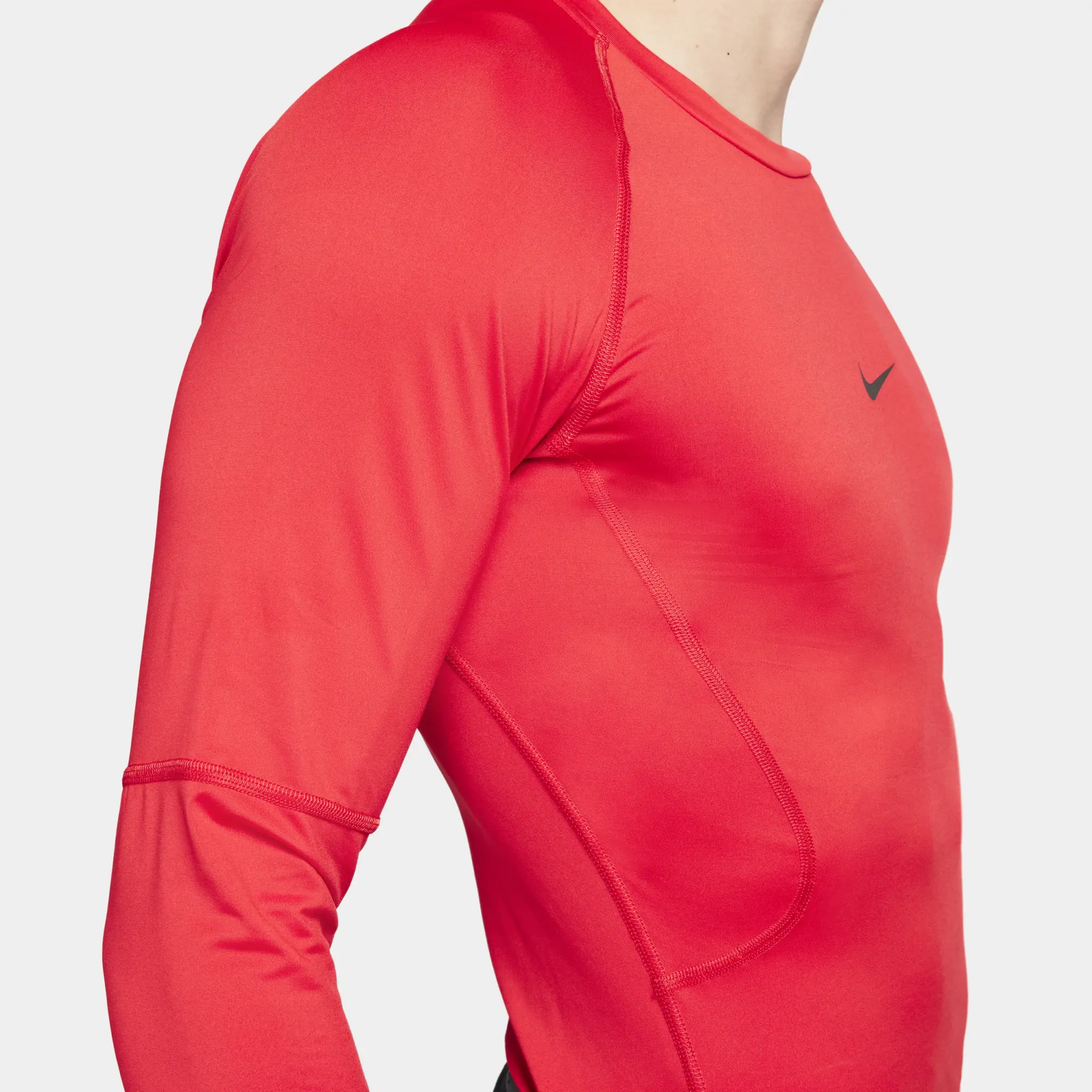 Nike Pro Men's Dri-FIT Tight Long-Sleeve Fitness Top - Red - 75% Recycled Polyester Minimum
