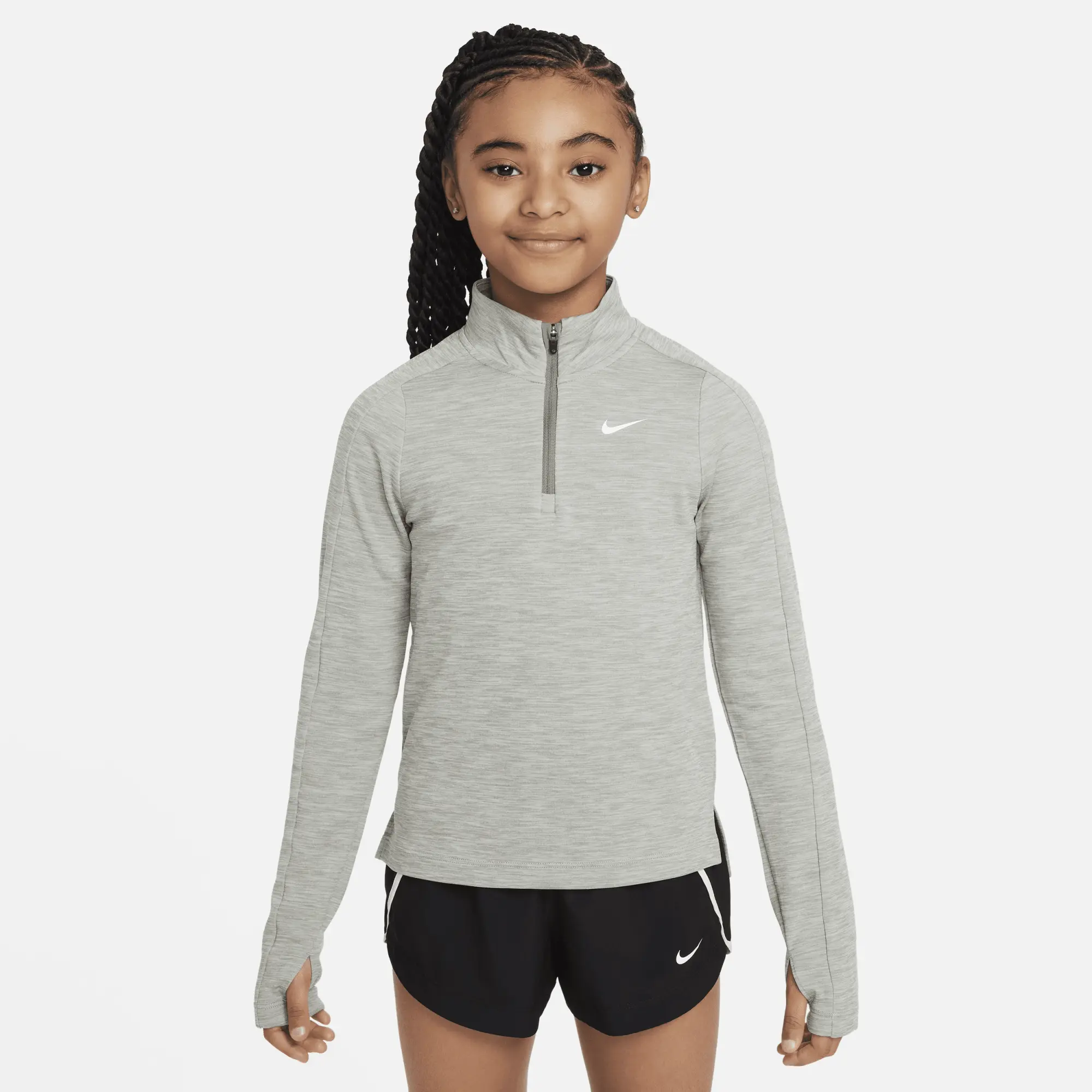 Nike Girls' Dri-FIT Long-Sleeve 1/4-Zip Top - Grey - Polyester