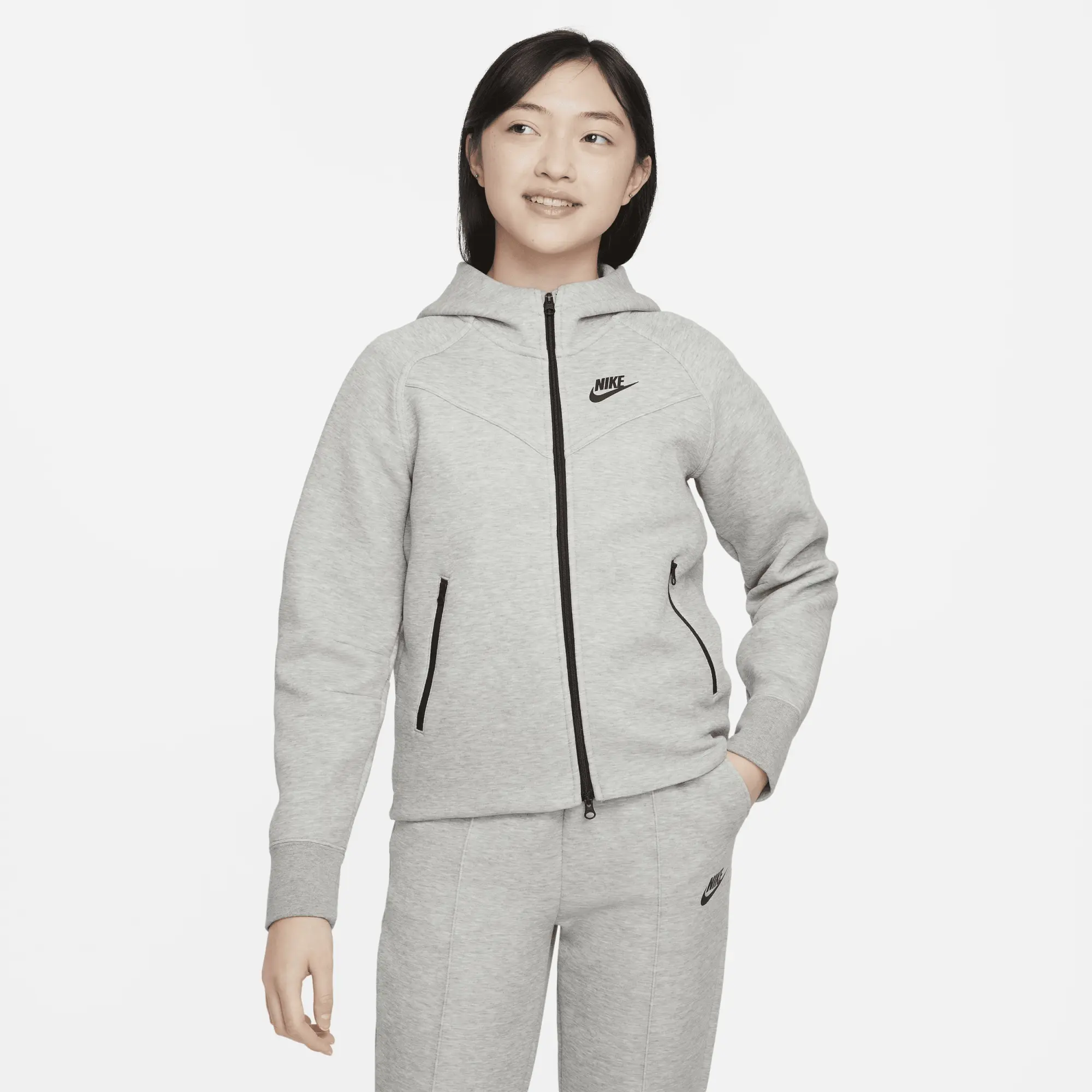Nike Girls Tech Fleece Full Zip Hoodie - Grey - Size S - Grey