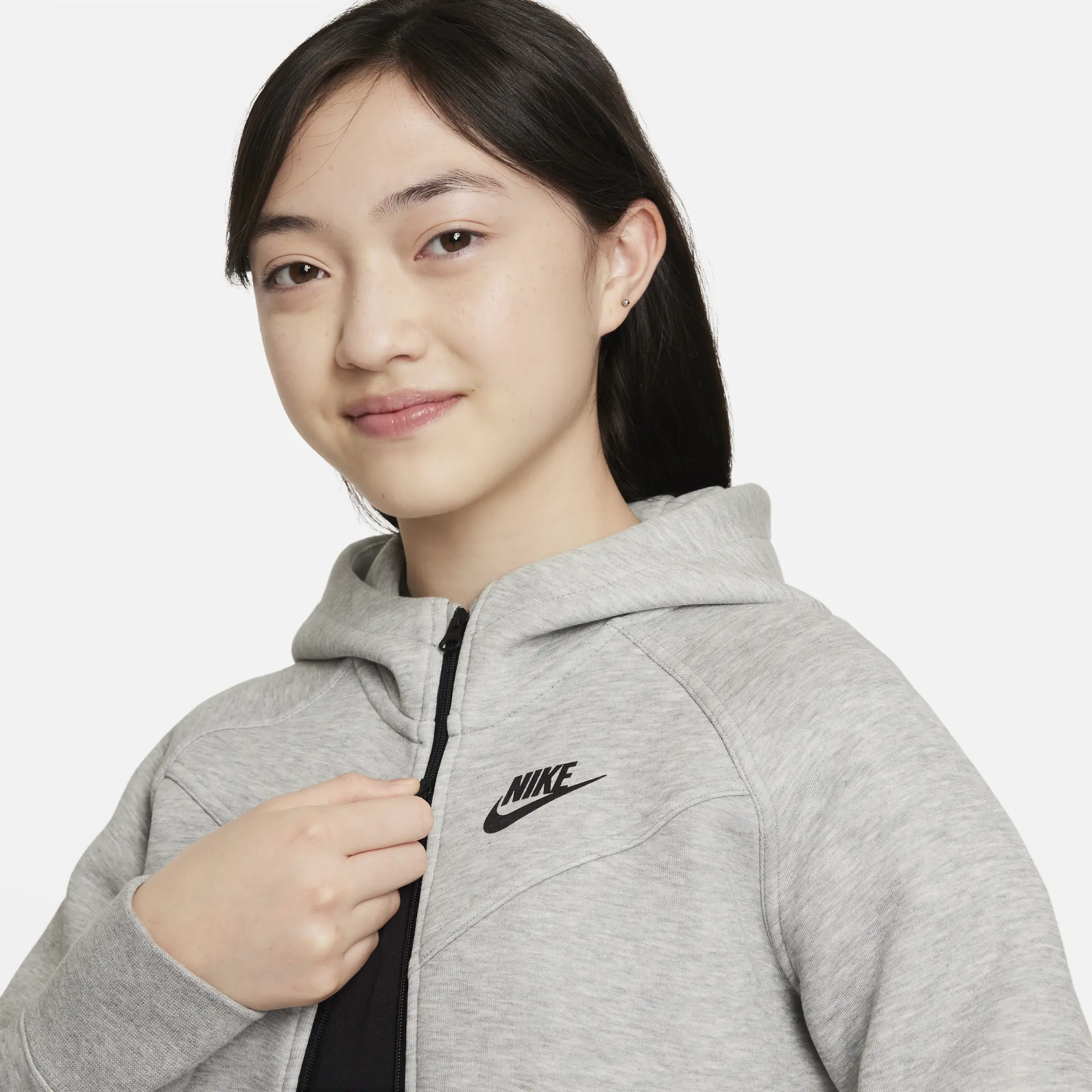 Nike Girls Tech Fleece Full Zip Hoodie - Grey - Size S - Grey