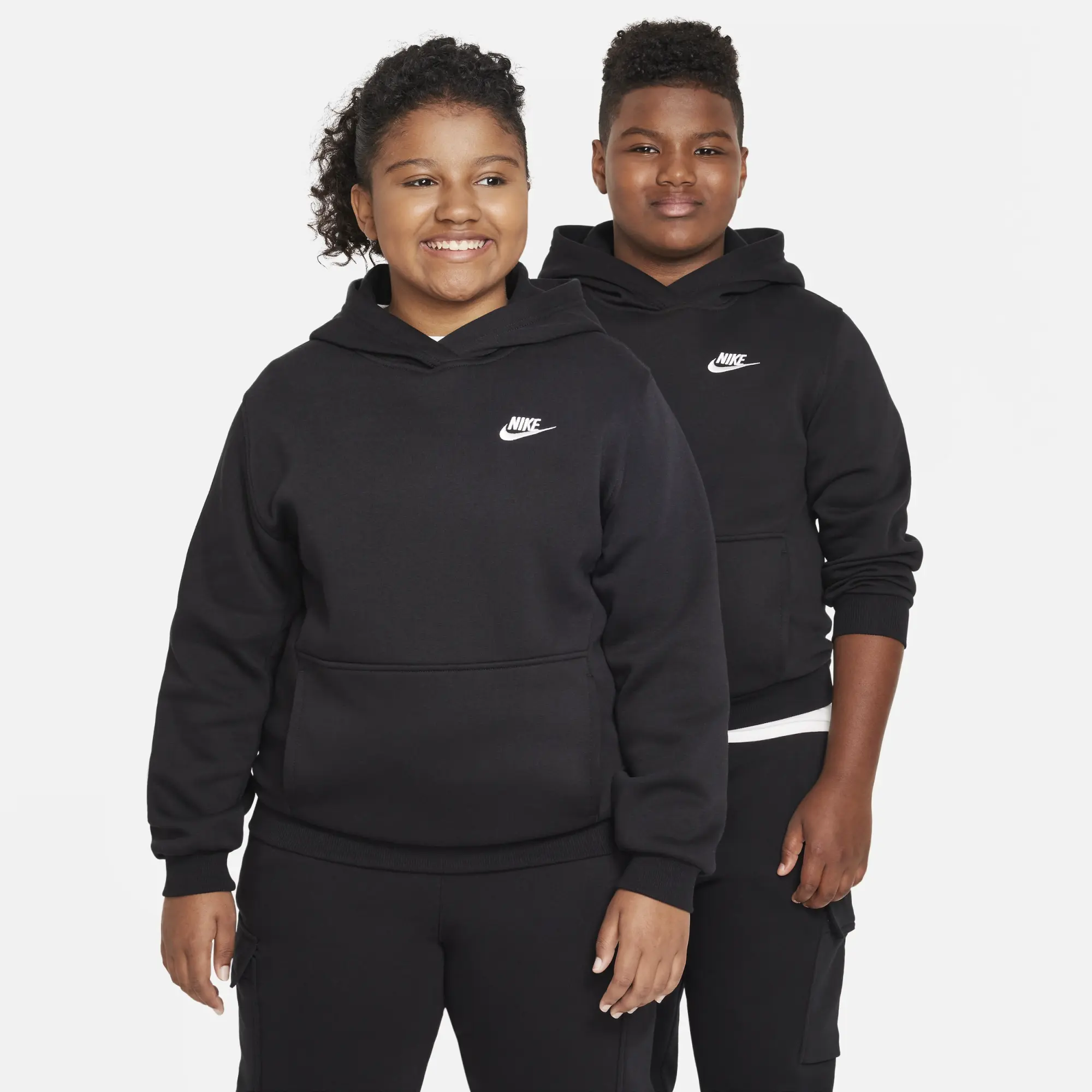 Nike Sportswear Club Fleece Older Kids' Pullover Hoodie (Extended Size) - Black - Cotton/Polyester