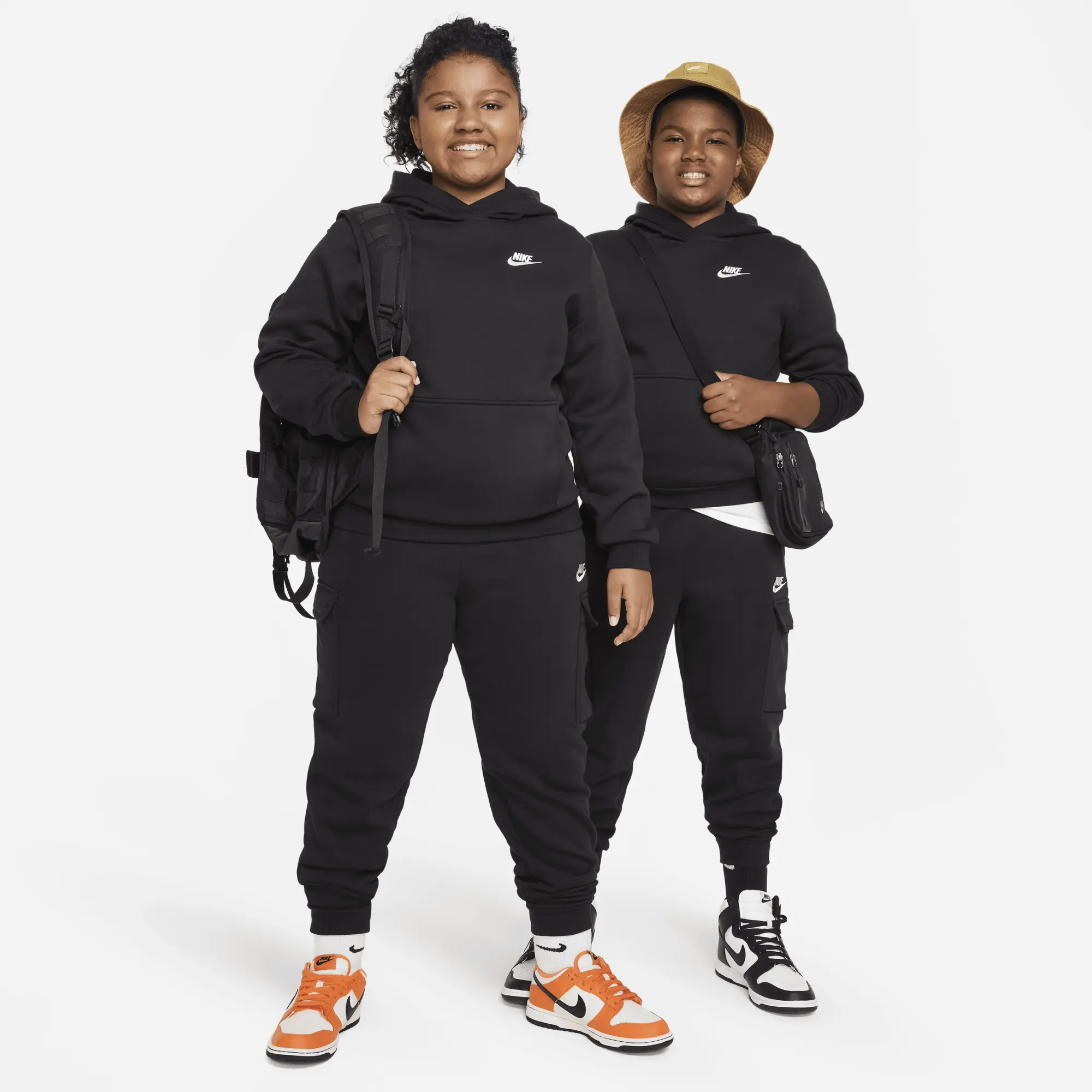 Nike Sportswear Club Fleece Older Kids' Pullover Hoodie (Extended Size) - Black - Cotton/Polyester