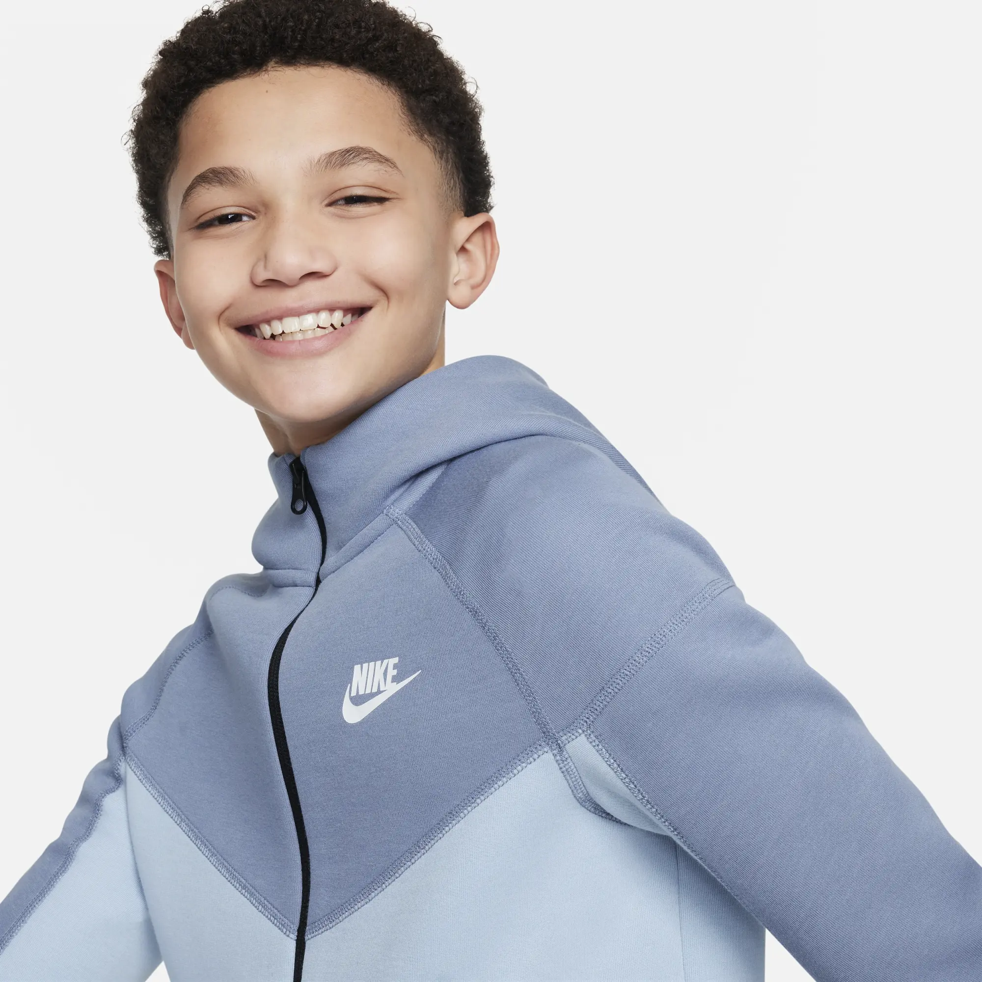 Nike Junior Tech Fleece Full Zip Hoodie - Blue - Size L/B - Blue