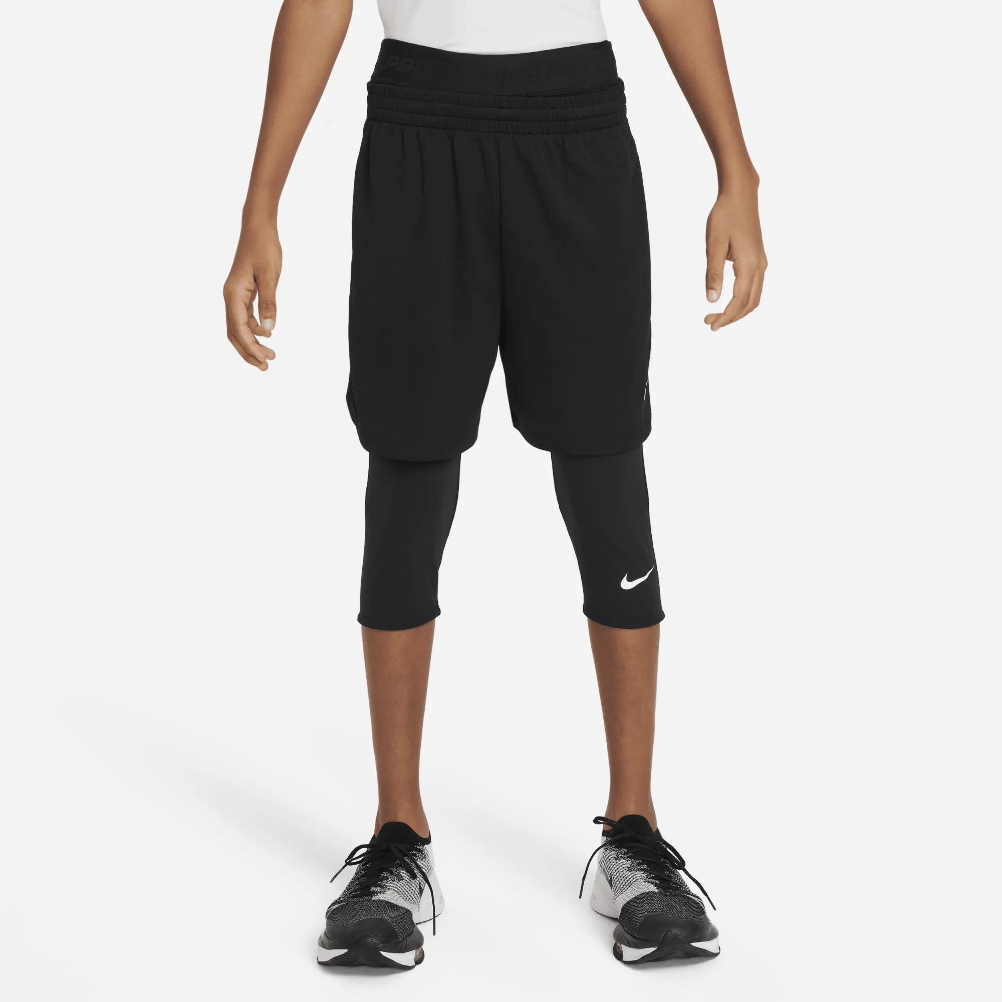 Nike Pro Older Kids' (Boys') Dri-FIT 3/4-Length Tights - Black - Recycled Polyester Minimum