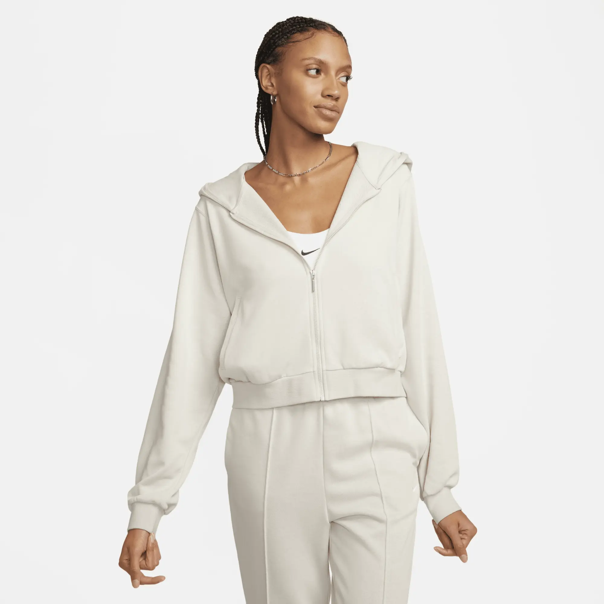 Nike Womens Chill Terry Full Zip Hoodie - White - Size L - White