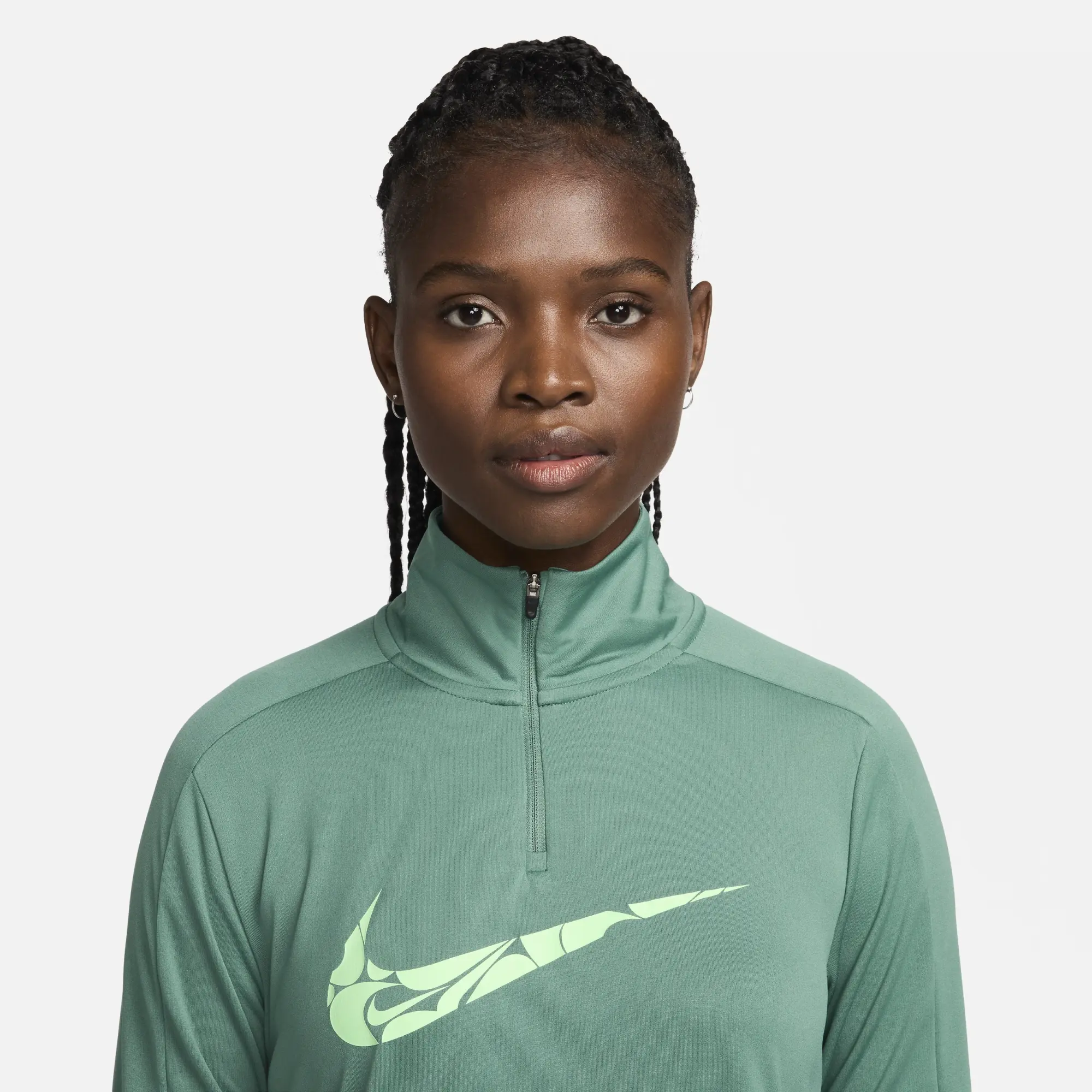 Nike Swoosh Women s Dri FIT 1 4 Zip Mid Layer Green FN2636 361 FOOTY.COM