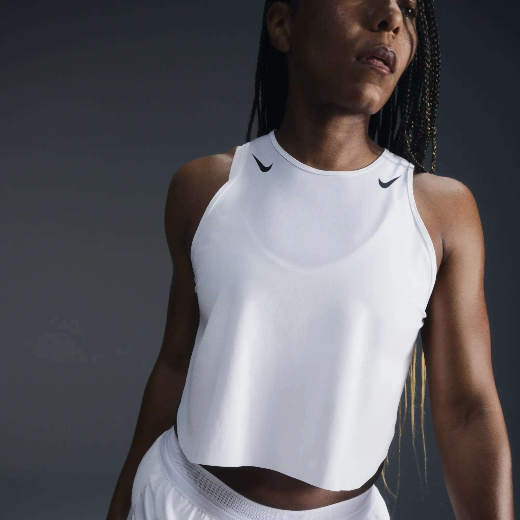 Nike AeroSwift Women's Dri-FIT ADV Cropped Running Tank Top - White - Polyester/Elastane