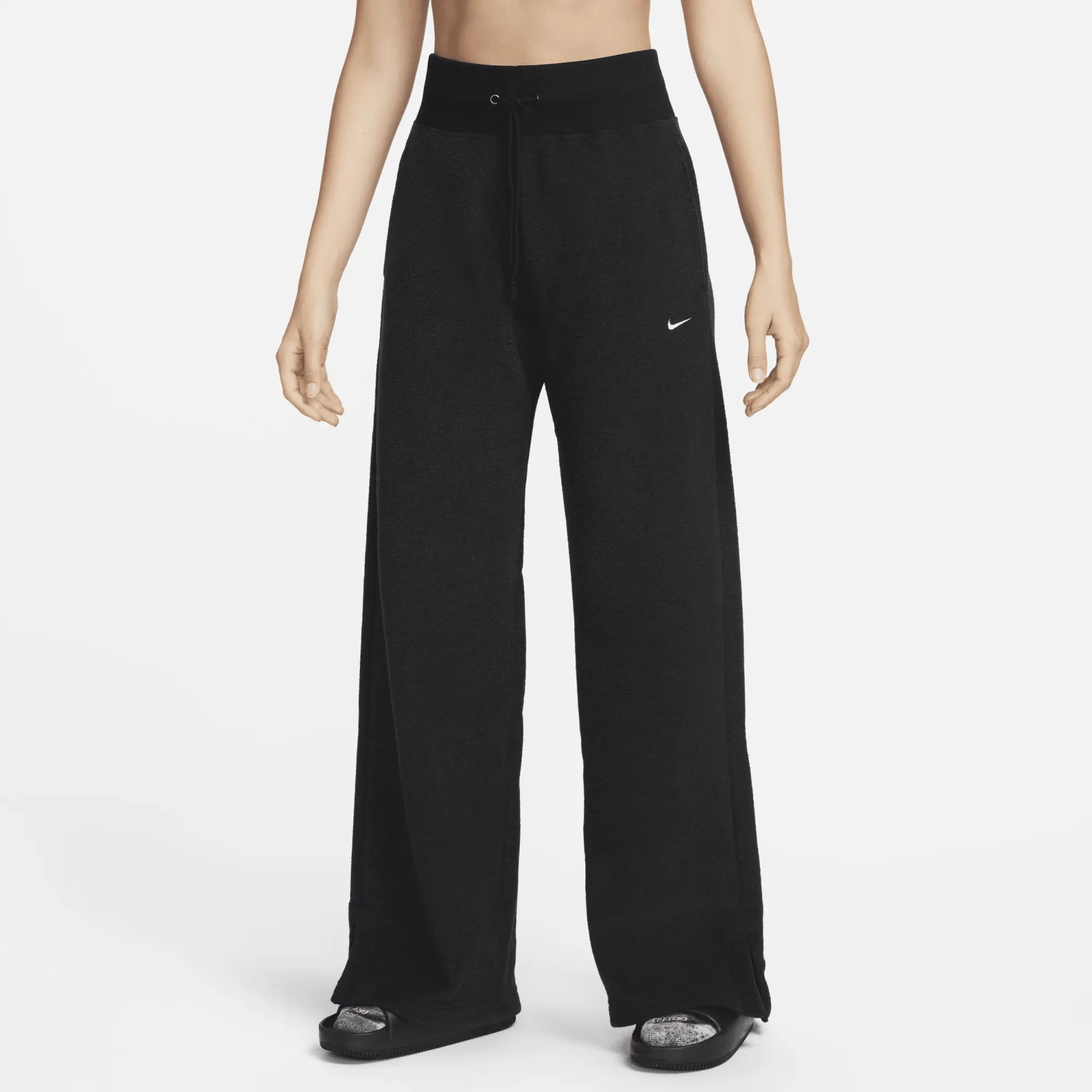 Nike Women's Sportswear Phoenix Plush Wide-Leg Fleece Trousers - Black/Sail -  Size: XS