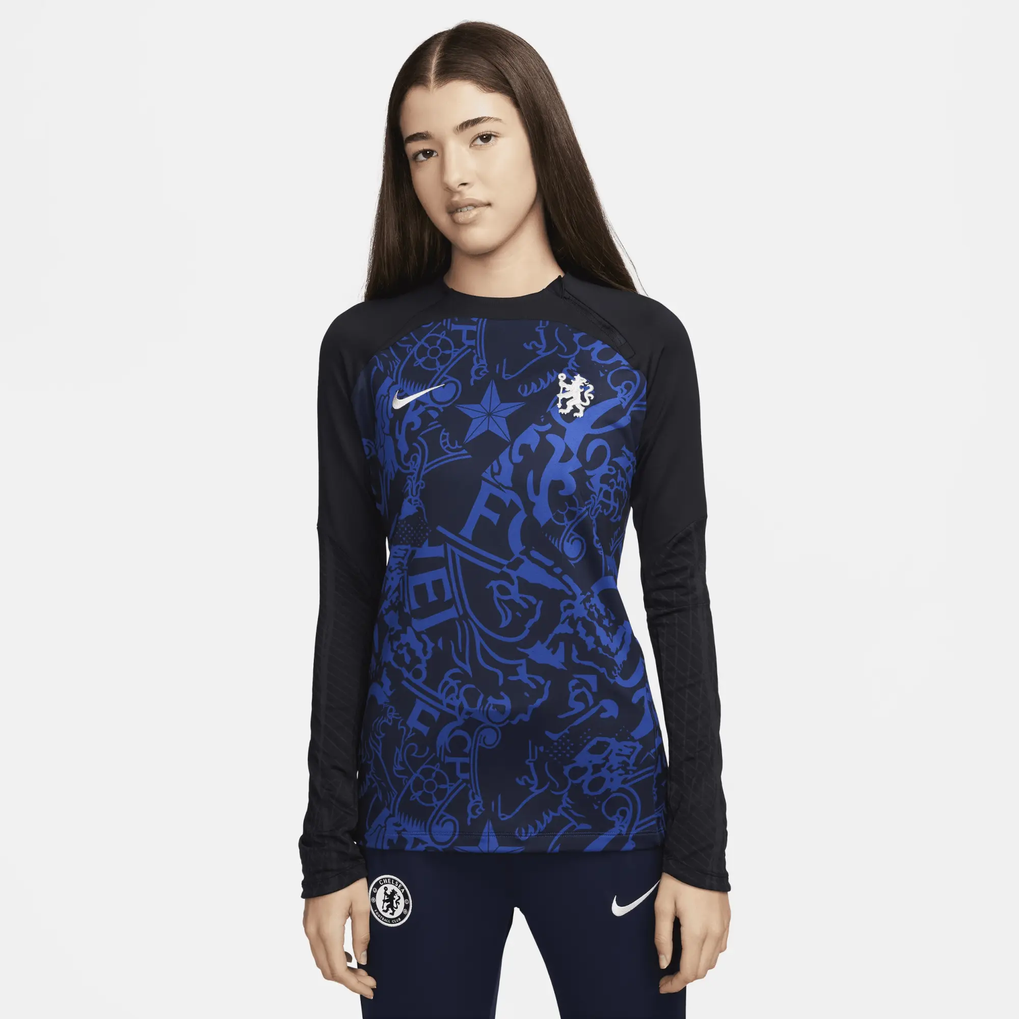Chelsea F.C. Strike Women's Nike Dri-FIT Football Crew-Neck Drill Top - Blue - Polyester/Elastane