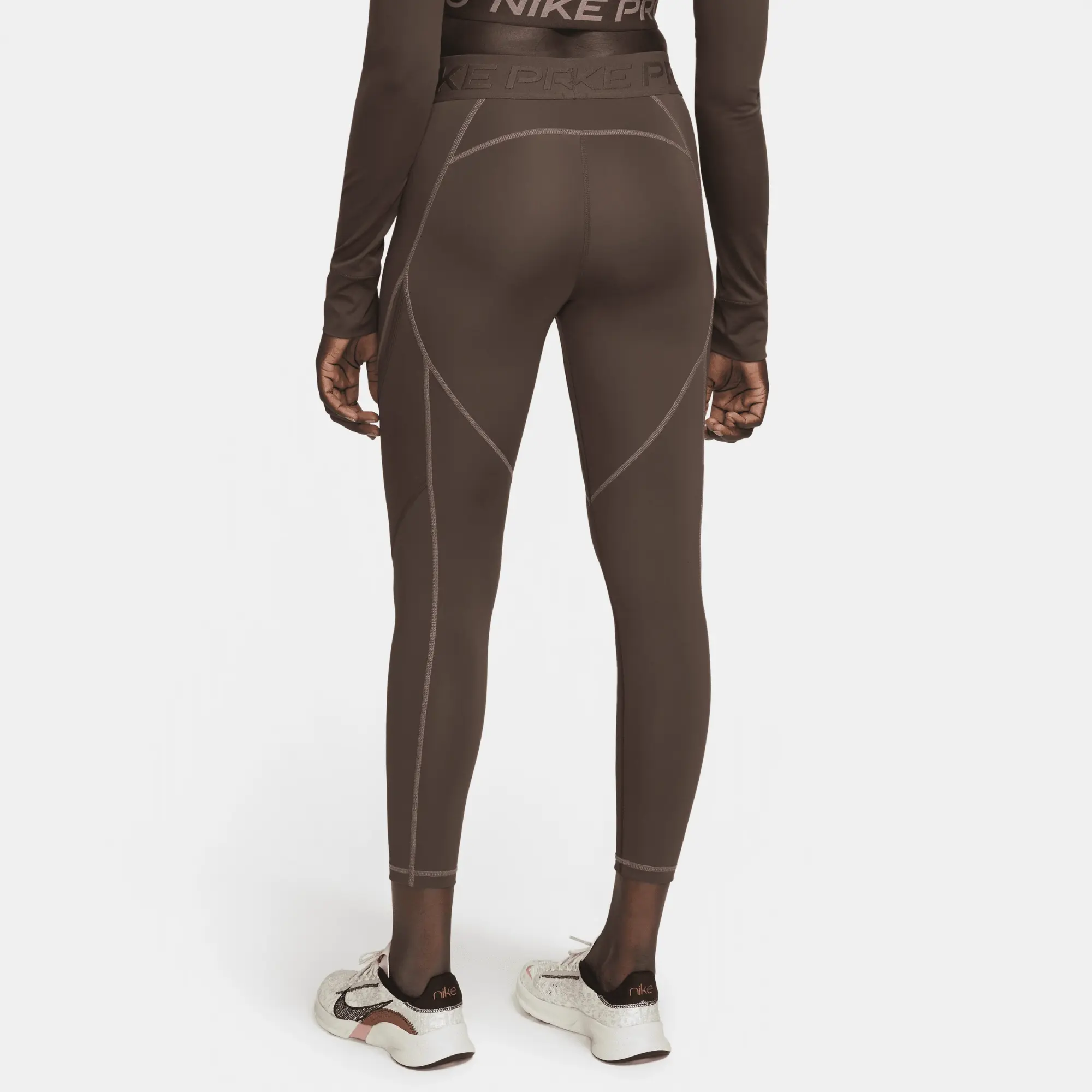 Nike Pro Women's Mid-Rise 7/8 Leggings with Pockets - Brown - Polyester/Elastane