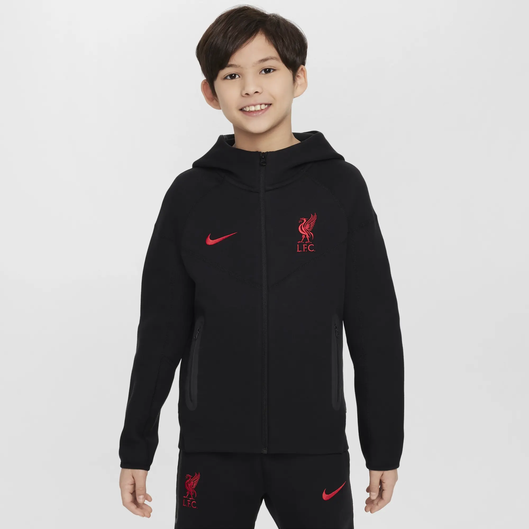 Nike Liverpool Hoodie Nsw Tech Fleece Windrunner - Black/Gym Red Kids - ['Black']