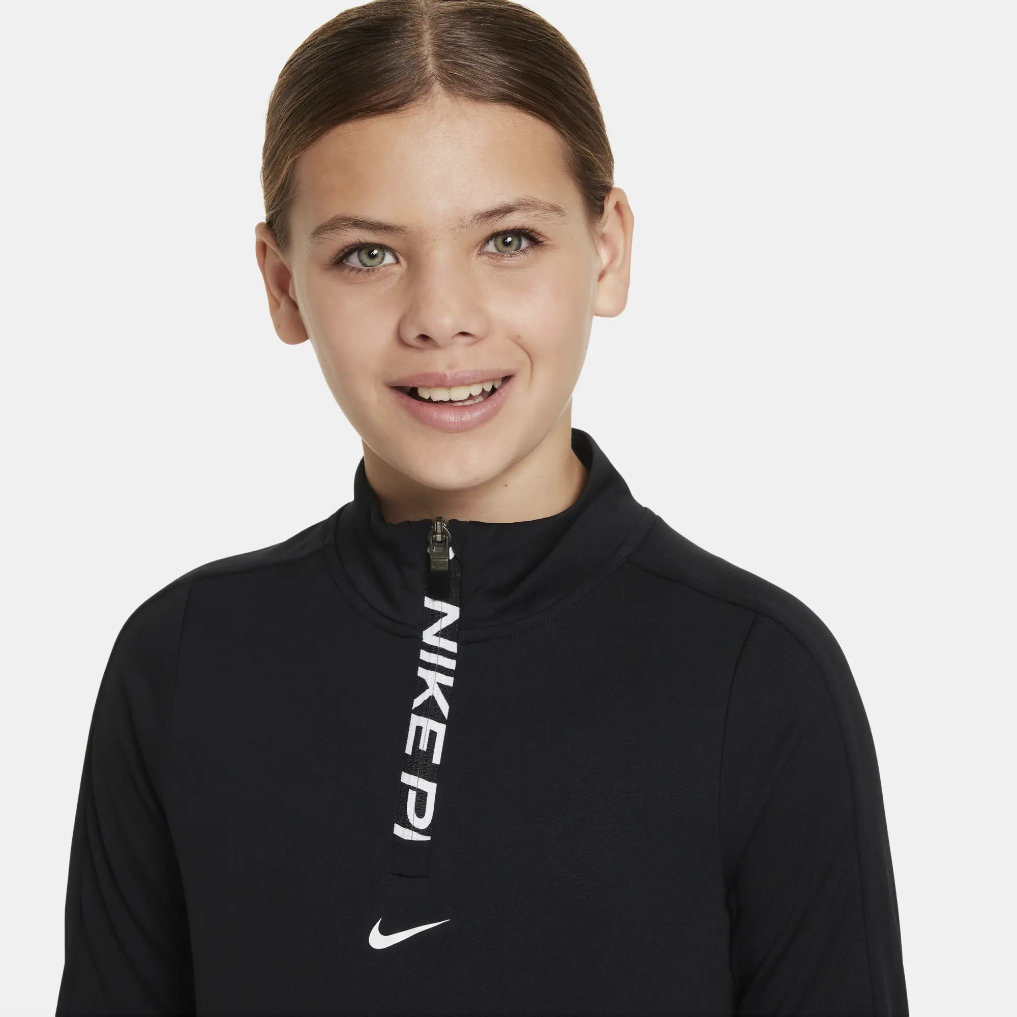 Nike Pro Girls' Dri-FIT Long-Sleeve 1/2-Zip Top - Black - Recycled Fibres