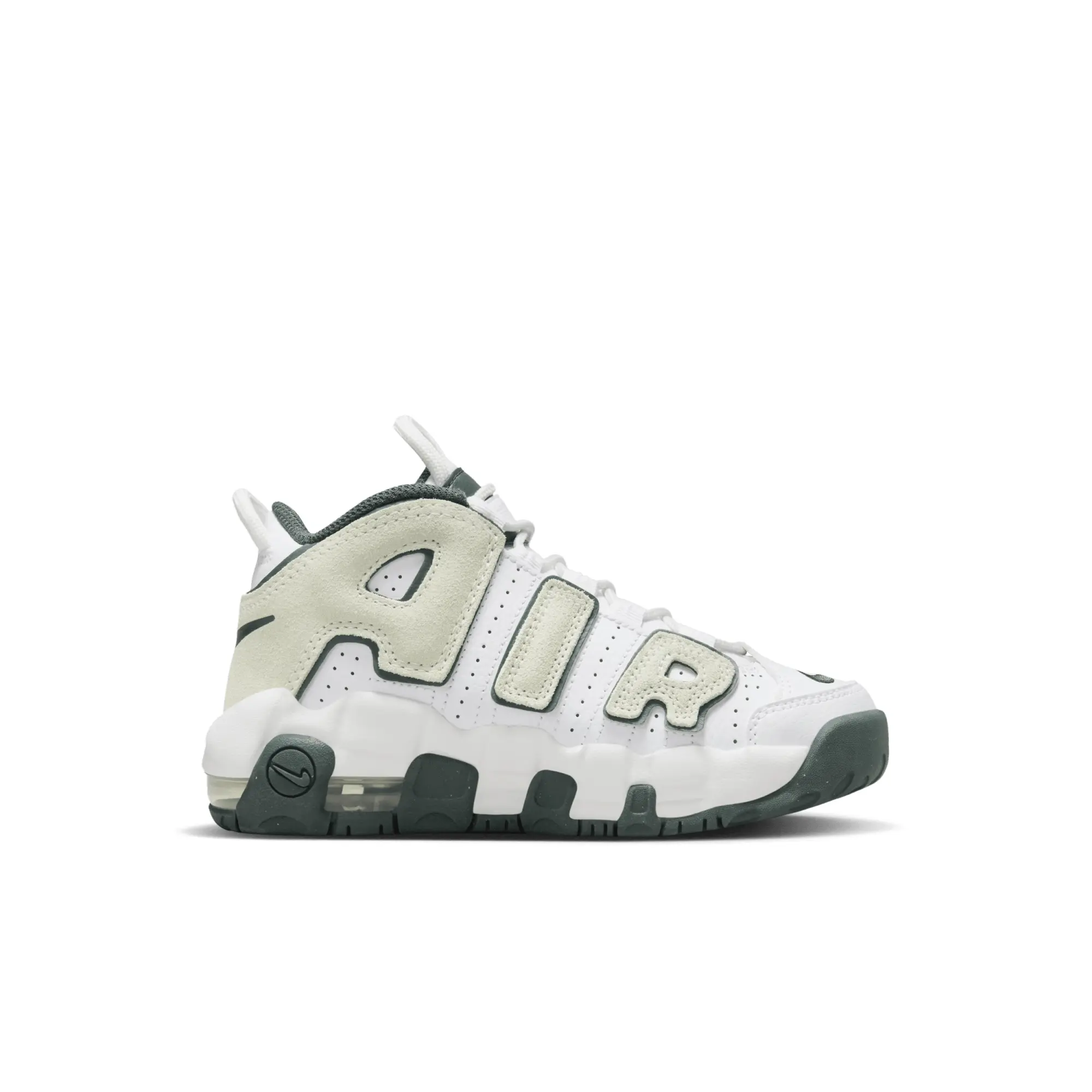 Nike white & green air more uptempo Junior trainers