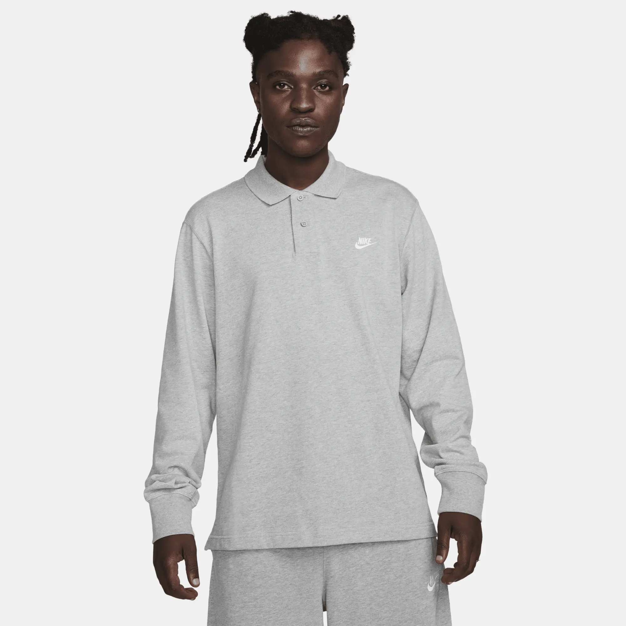 Nike Club Men's Long-Sleeve Knit Polo - Grey - Cotton