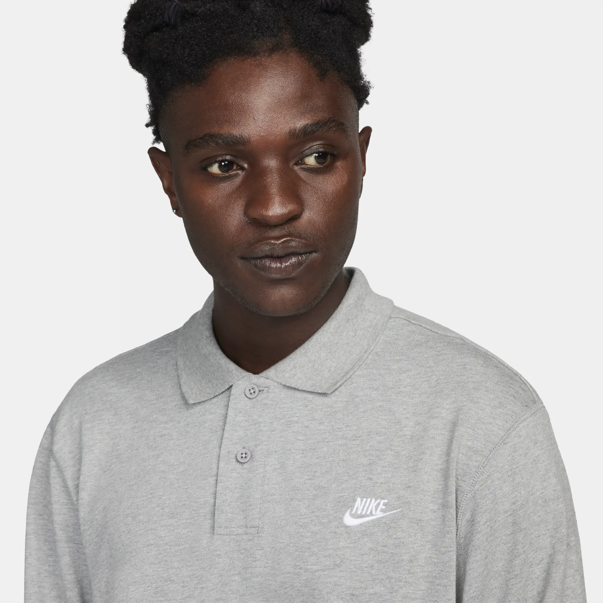 Nike Club Men's Long-Sleeve Knit Polo - Grey - Cotton