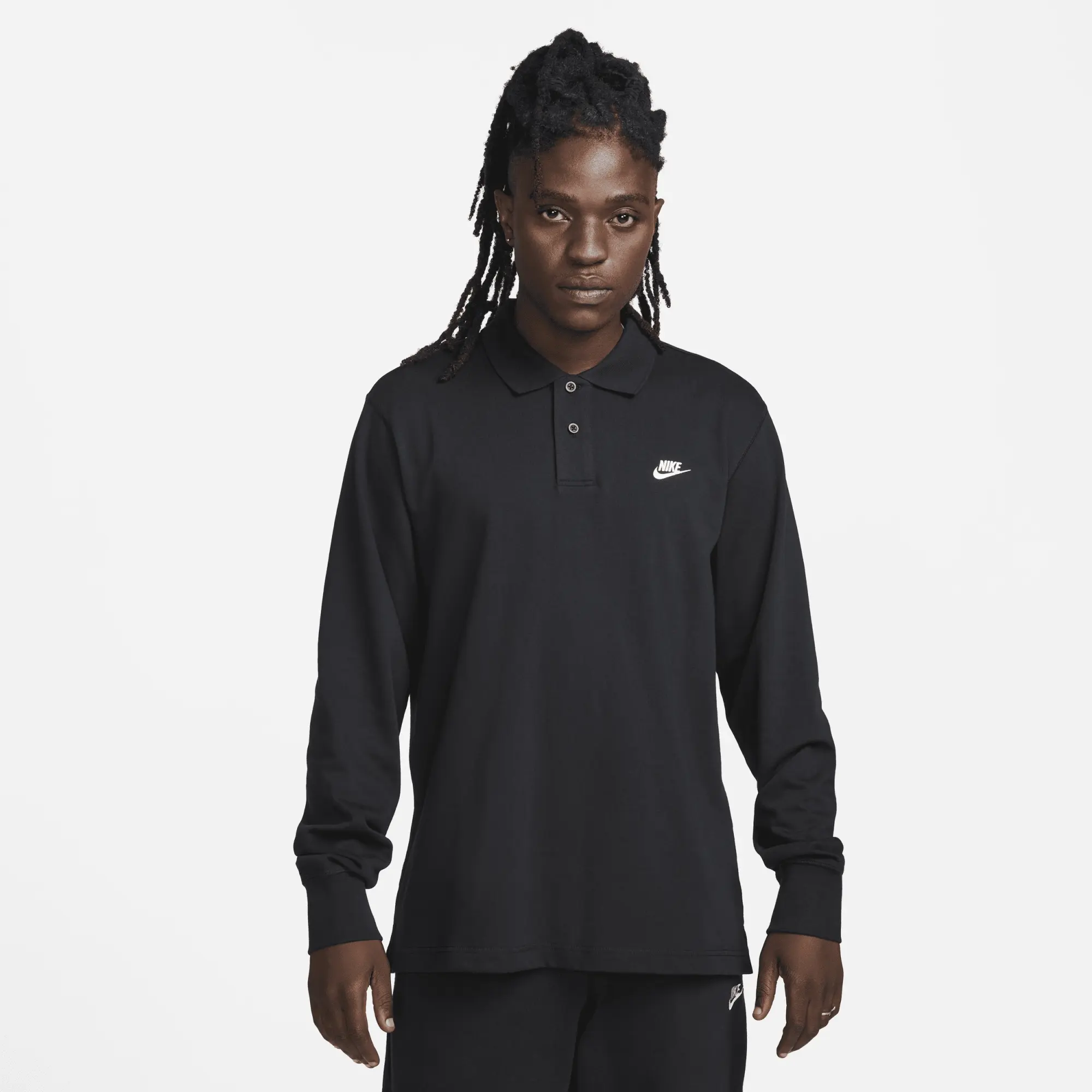 Nike Club Men's Long-Sleeve Knit Polo - Black - Cotton