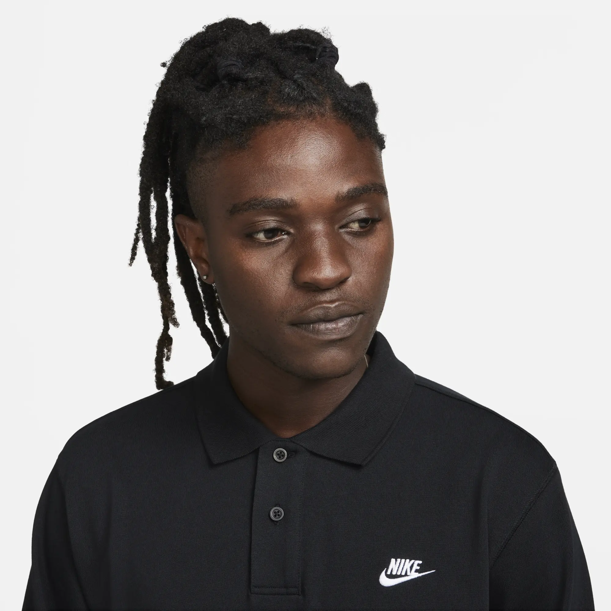 Nike Club Men's Long-Sleeve Knit Polo - Black - Cotton