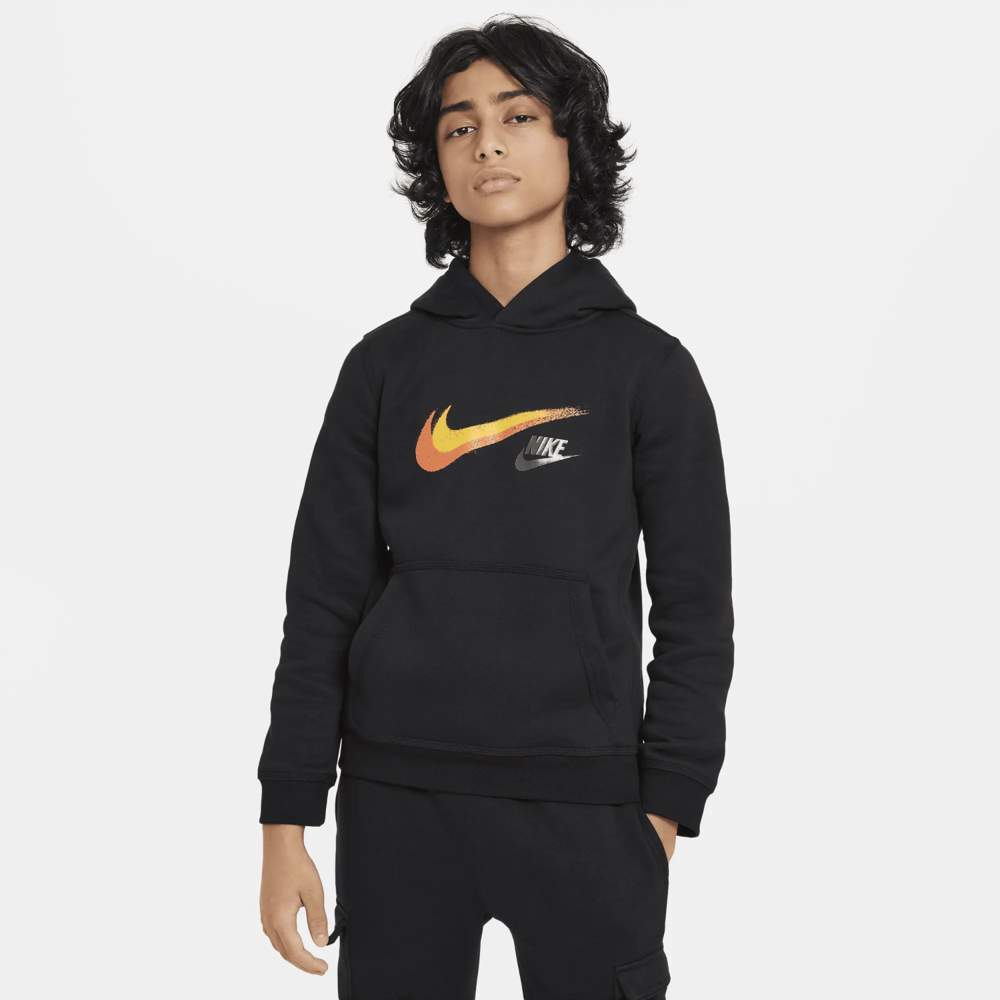 Nike Sportswear Older Kids' (Boys') Fleece Pullover Graphic Hoodie - Black - Cotton/Polyester