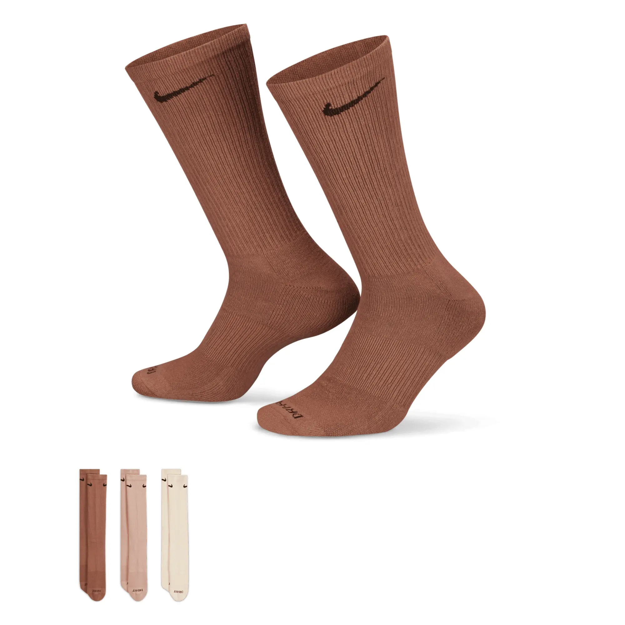 Nike Training Everyday Cushioned Plus 3 Pack Crew Socks In Brown-Multi