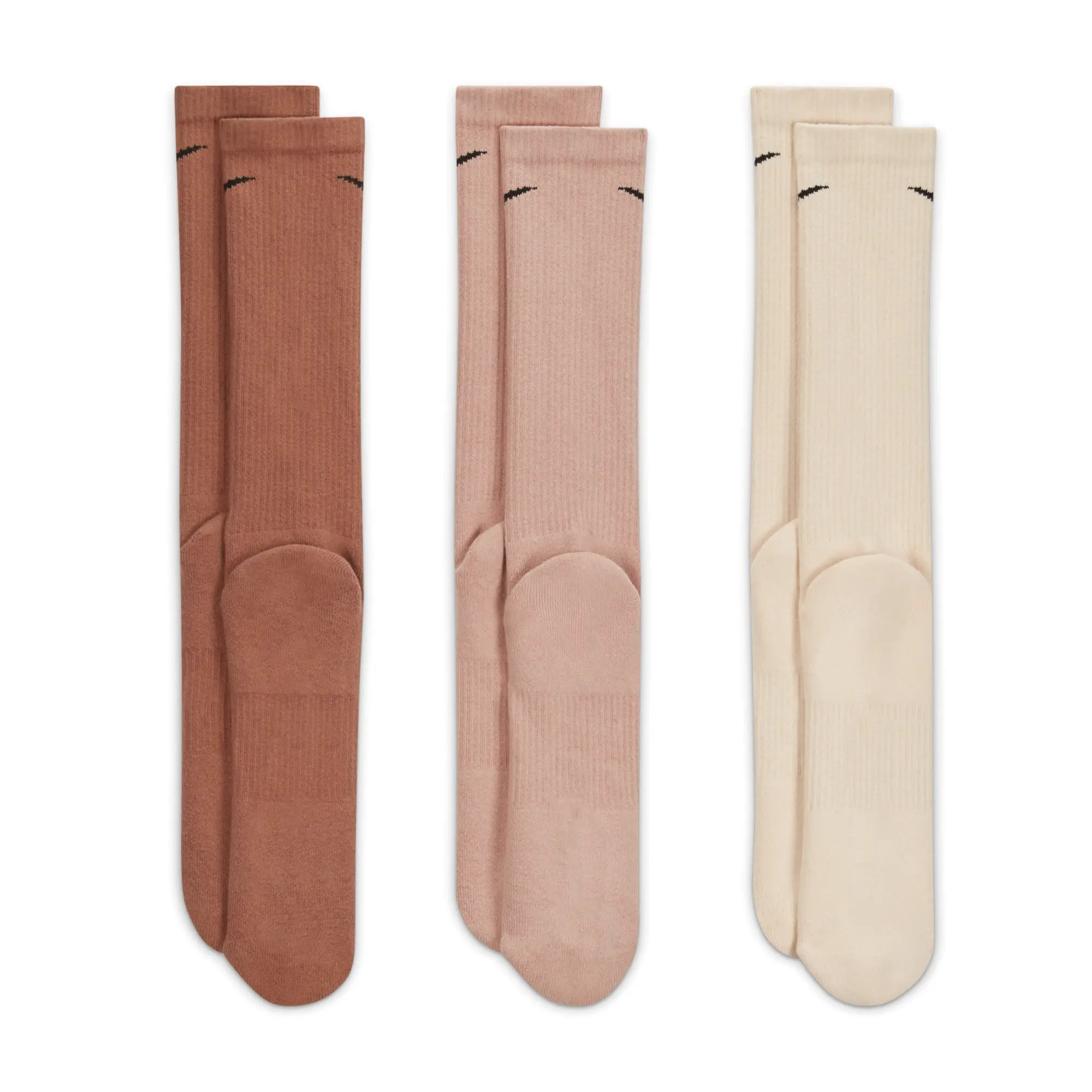 Nike Training Everyday Cushioned Plus 3 Pack Crew Socks In Brown-Multi