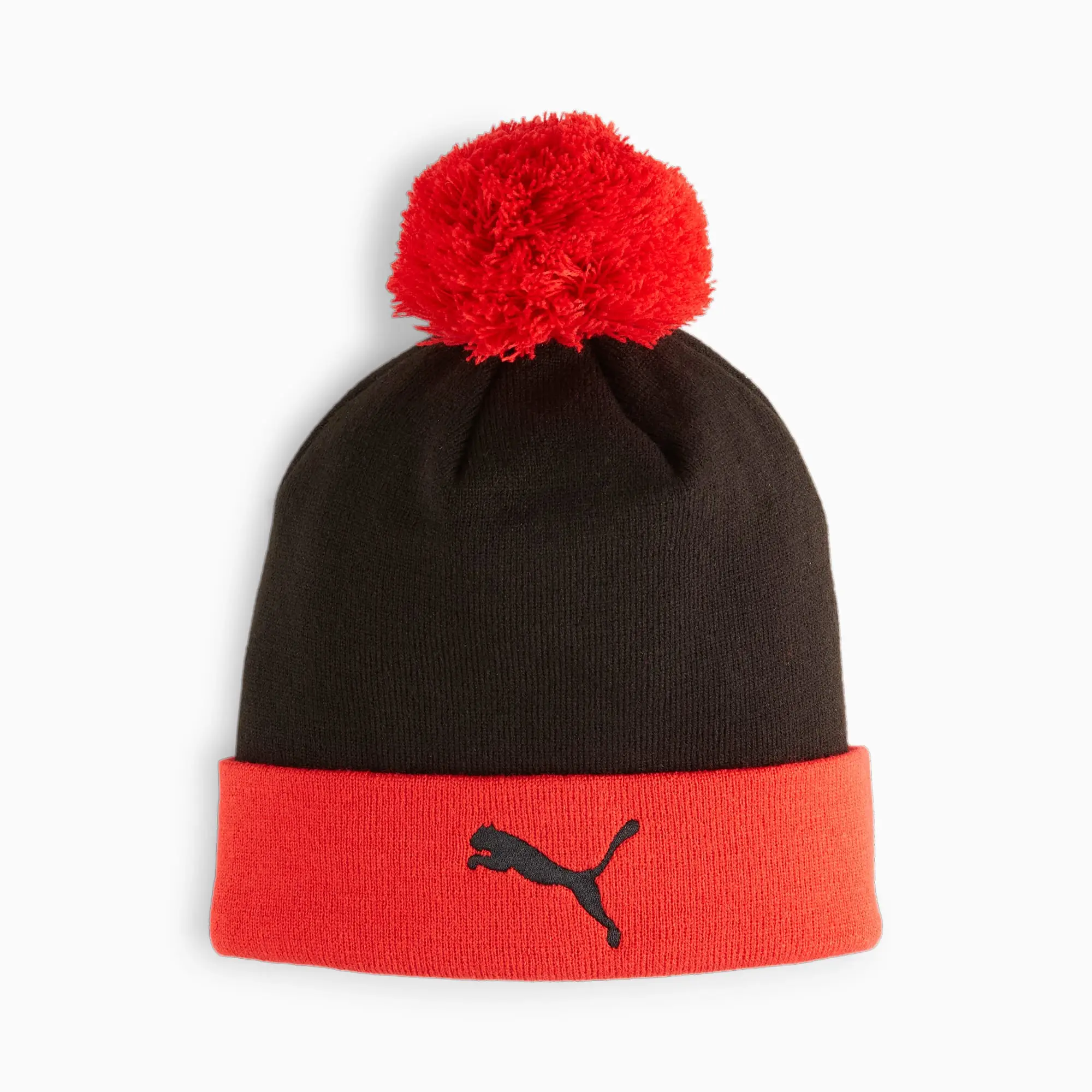 PUMA AC Milan Ftblessentials Pom Pom Beanie Hat, Black/For All Time Red