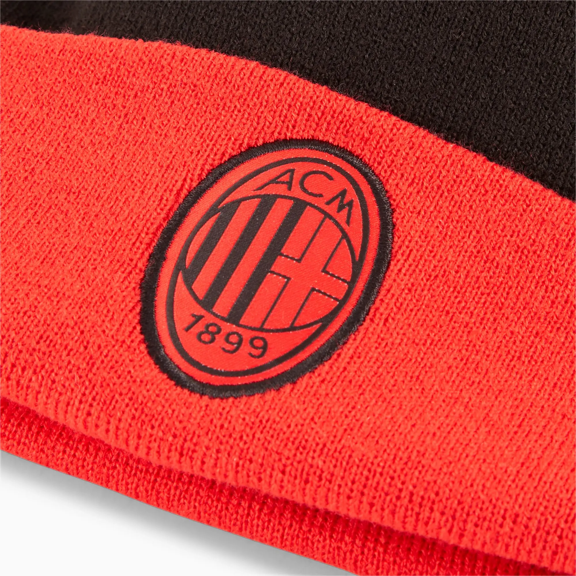 PUMA AC Milan Ftblessentials Pom Pom Beanie Hat, Black/For All Time Red