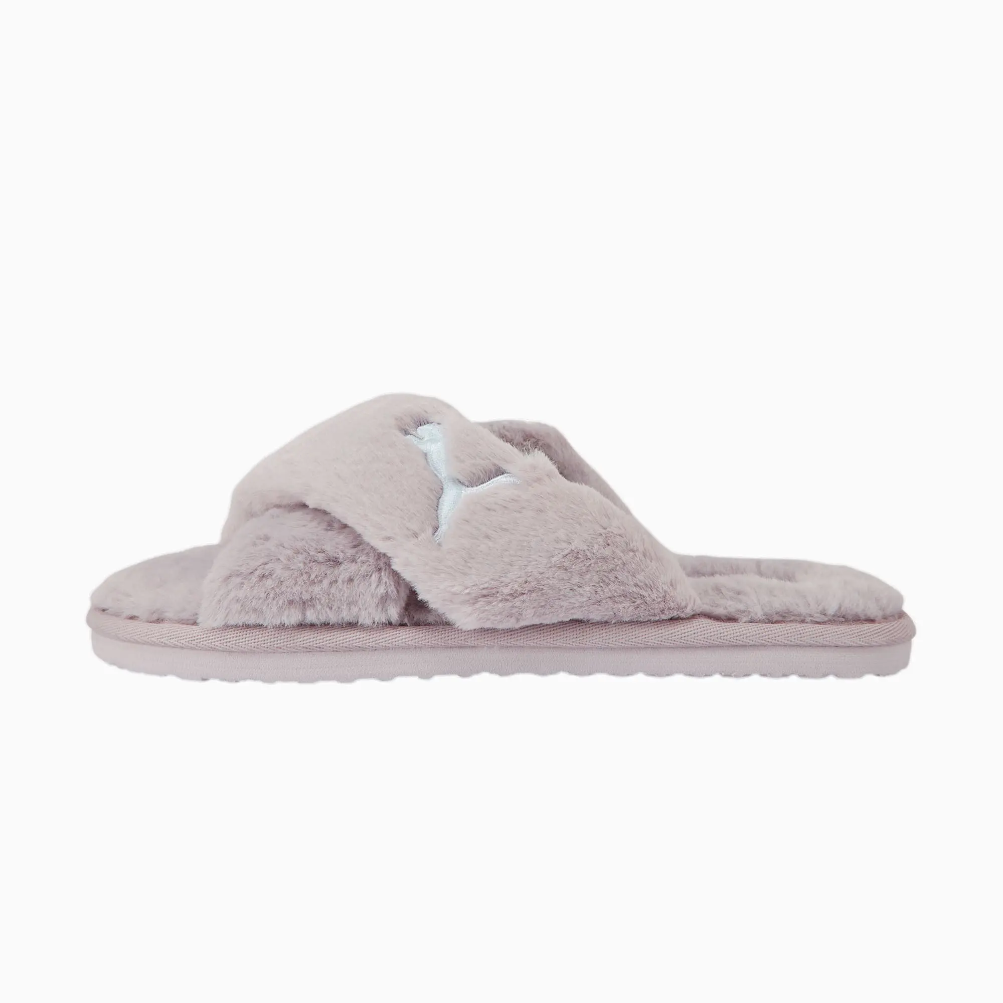 Puma Womens Fluff X Strap Slide Grey Faux Fur 384936 09 FOOTY.COM