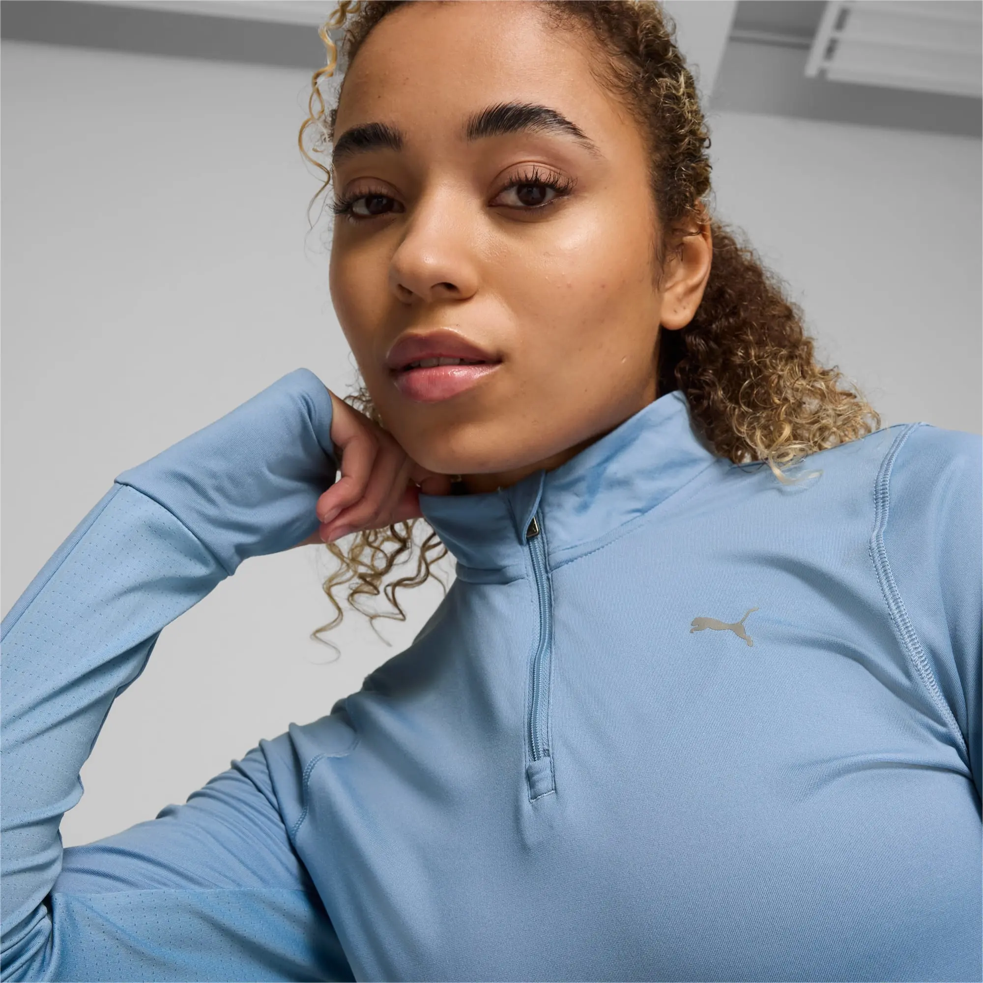 PUMA Run Favourite Quarter-Zip Running Top Shirt Women, Zen Blue