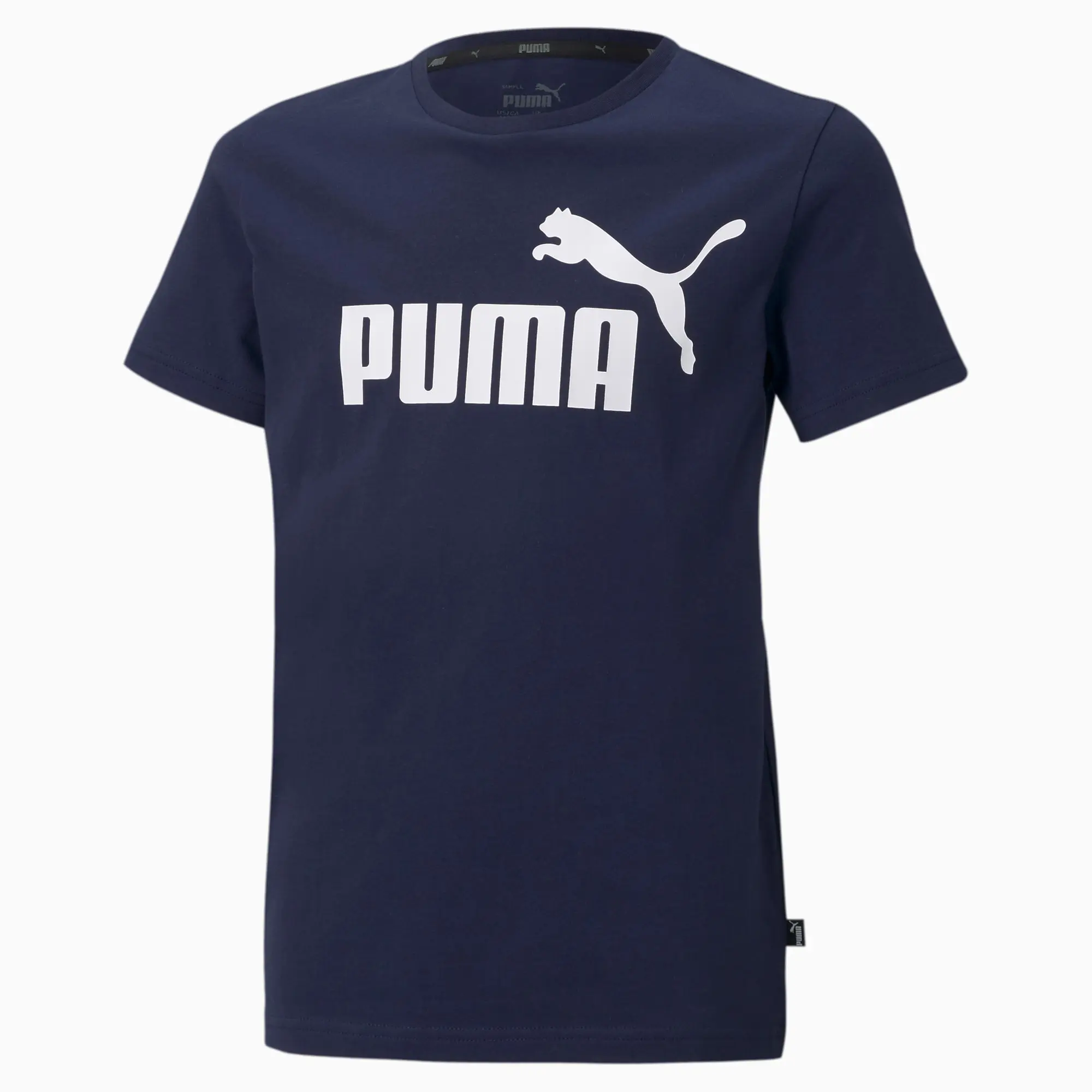 Puma Childrens Unisex Essentials Logo Youth Tee - Blue Cotton