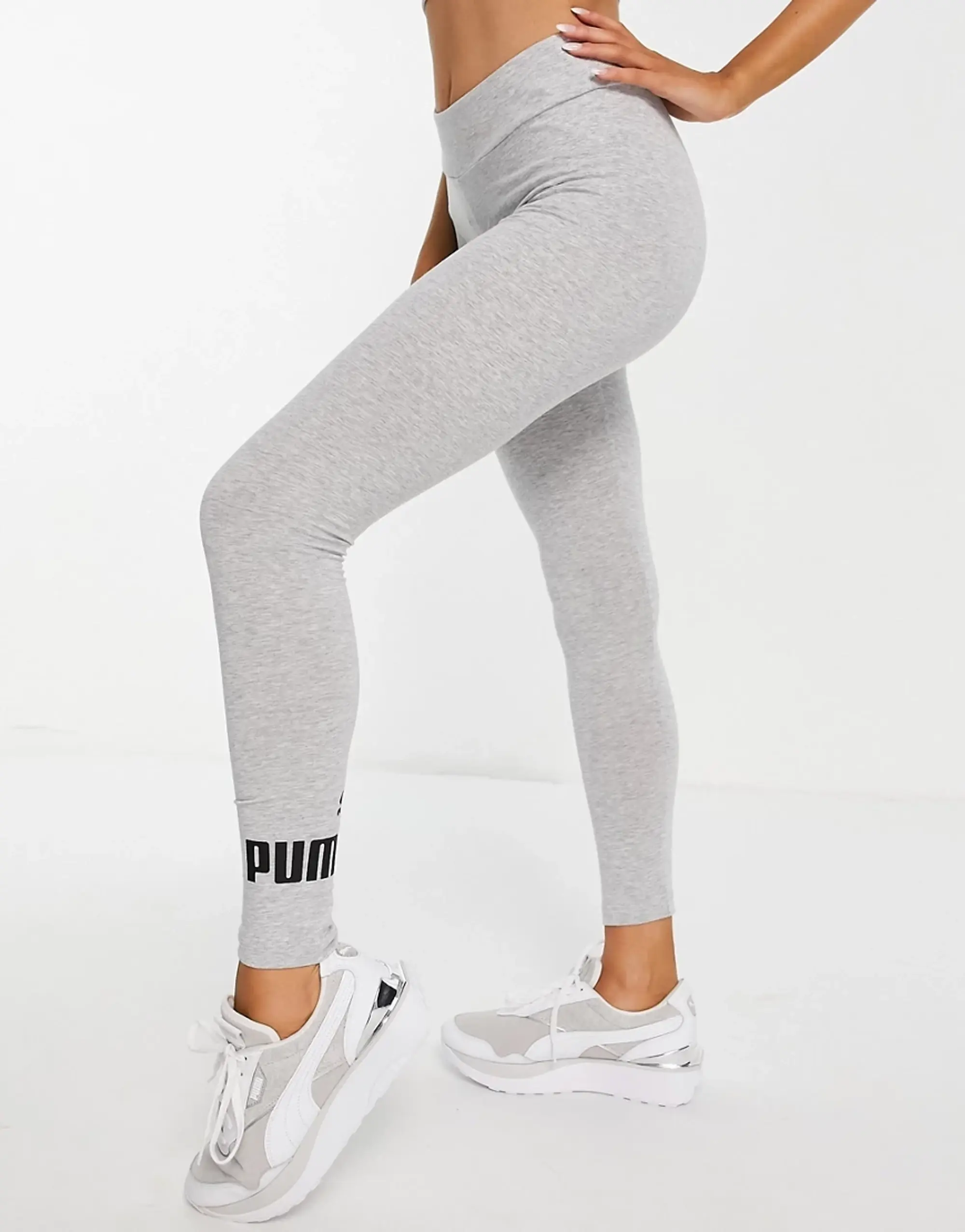 Puma Womens Essentials Logo Leggings - Grey Cotton