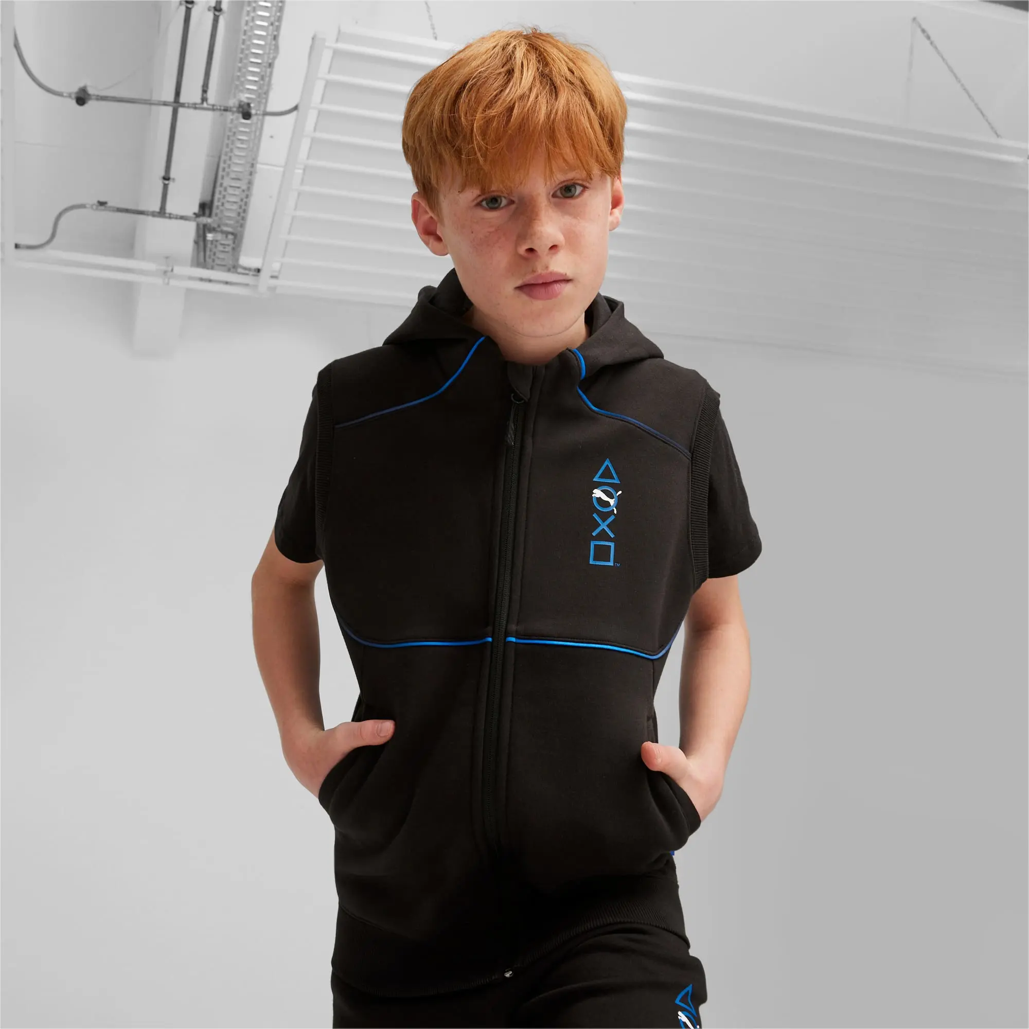 Puma x PLAYSTATION Boys Sleeveless Hooded Jacket - Black