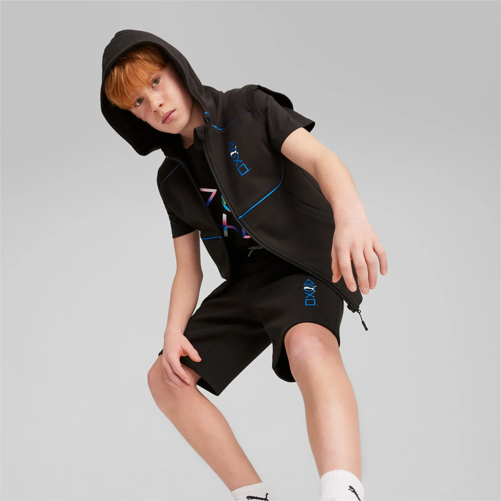 Puma x PLAYSTATION Boys Sleeveless Hooded Jacket - Black
